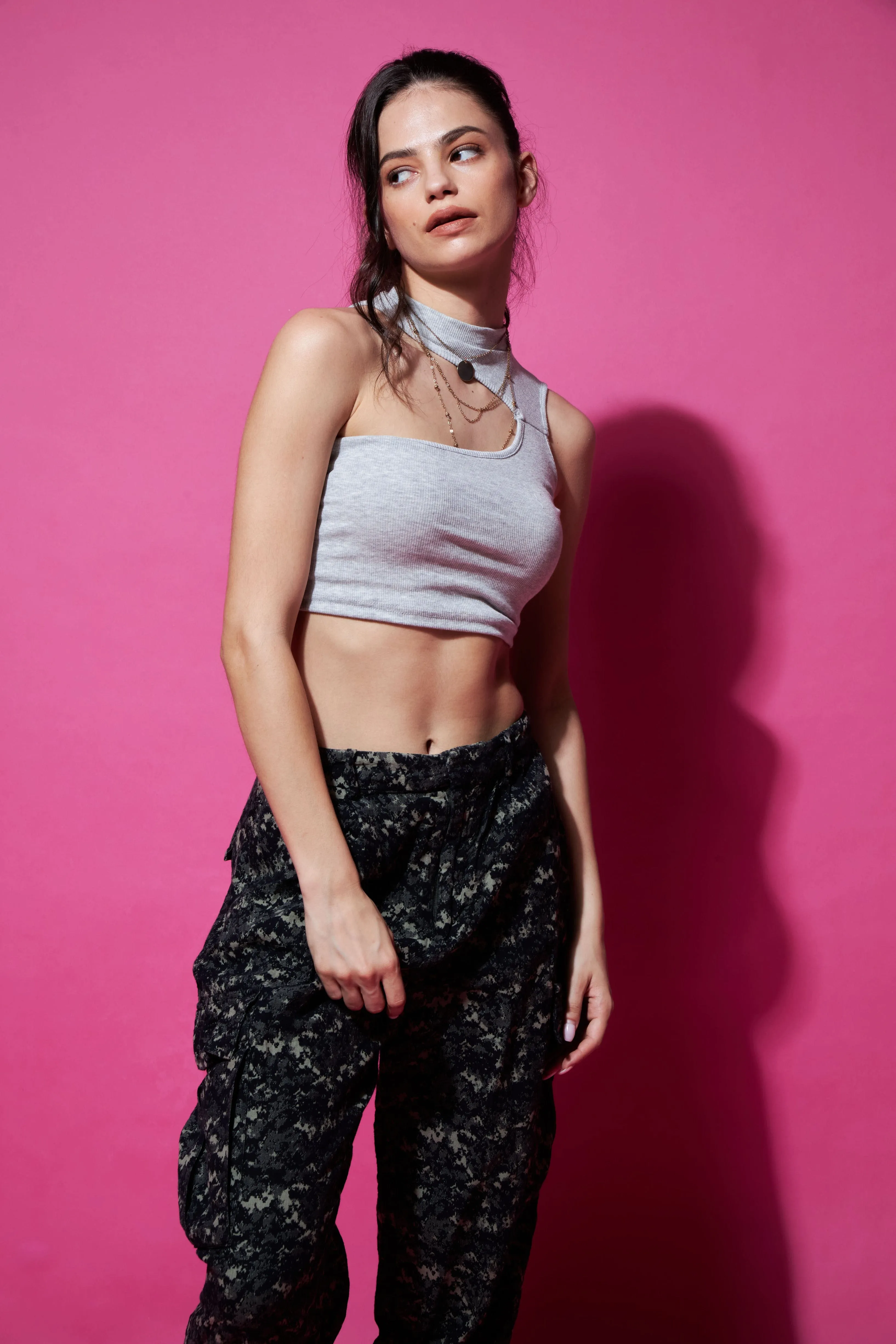 Out of the cut asymmetrical crop top