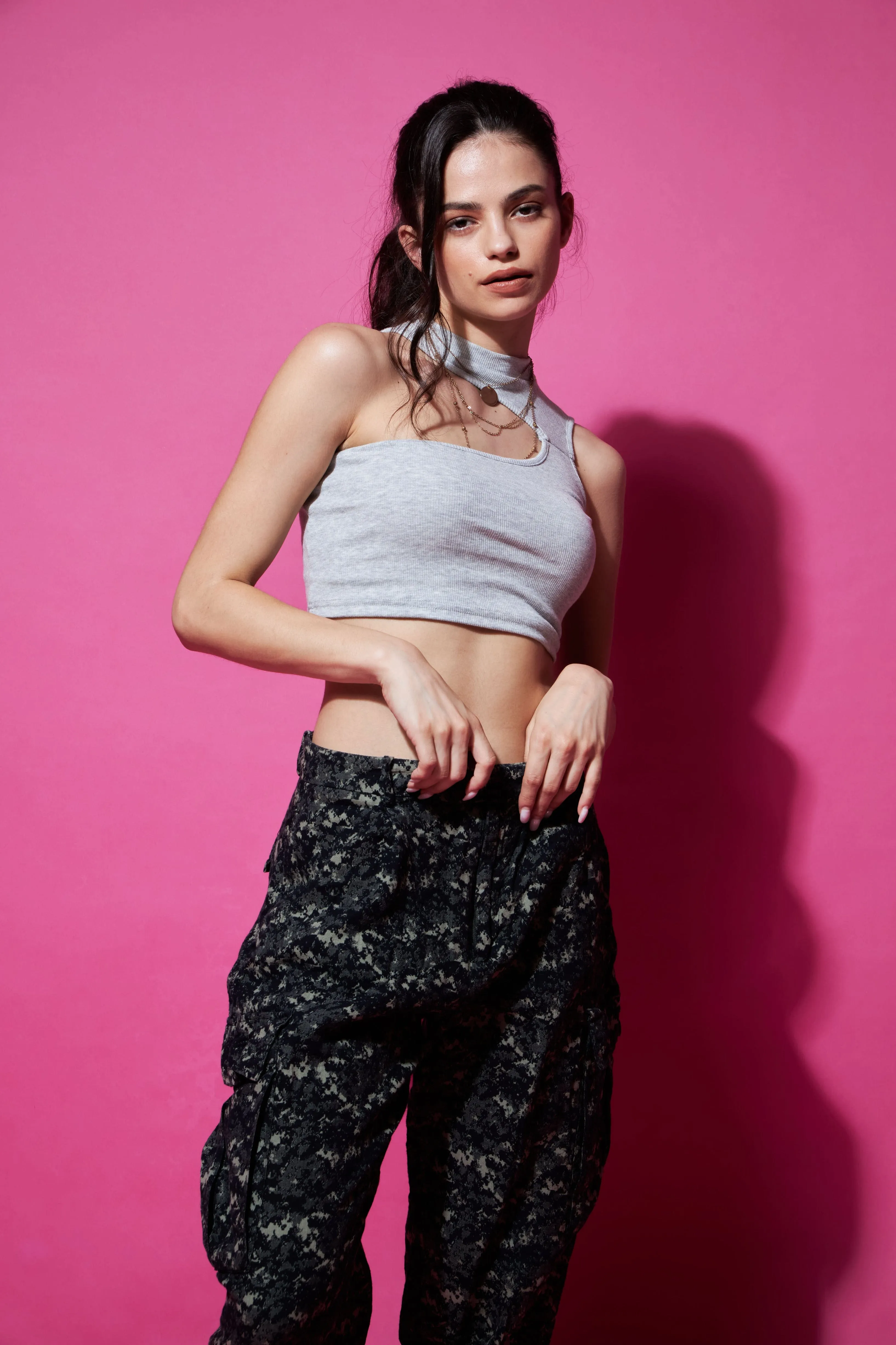 Out of the cut asymmetrical crop top