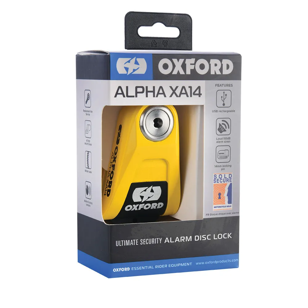 Oxford Alpha XA14 Alarm Disc Lock Yellow Motorcycle & Scooter Security