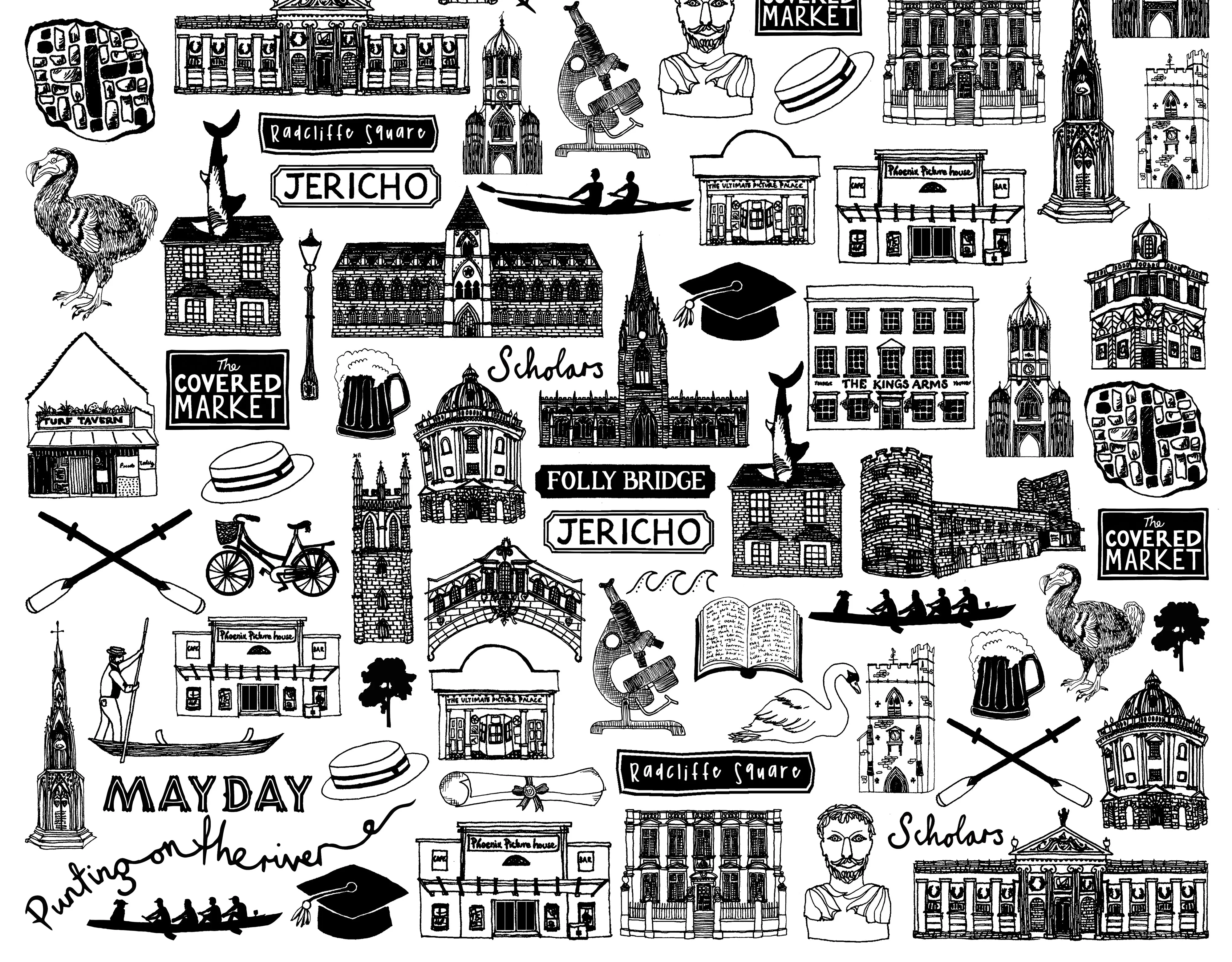 Oxford Illustrated Black And White Print