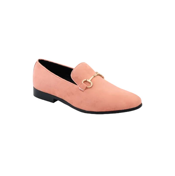 Peach Men's Velvet Slip-On Dress Shoe with Gold Buckle By Island Footwear