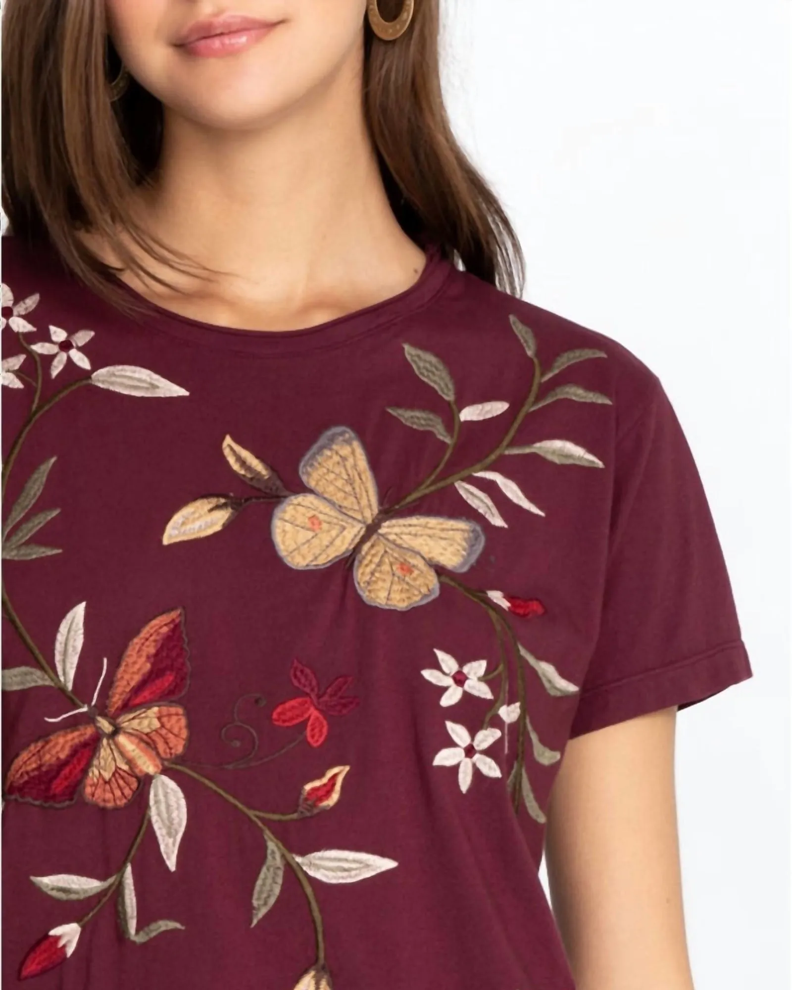 Penelope Relaxed Crew Neck Tee in Ruby | Ruby