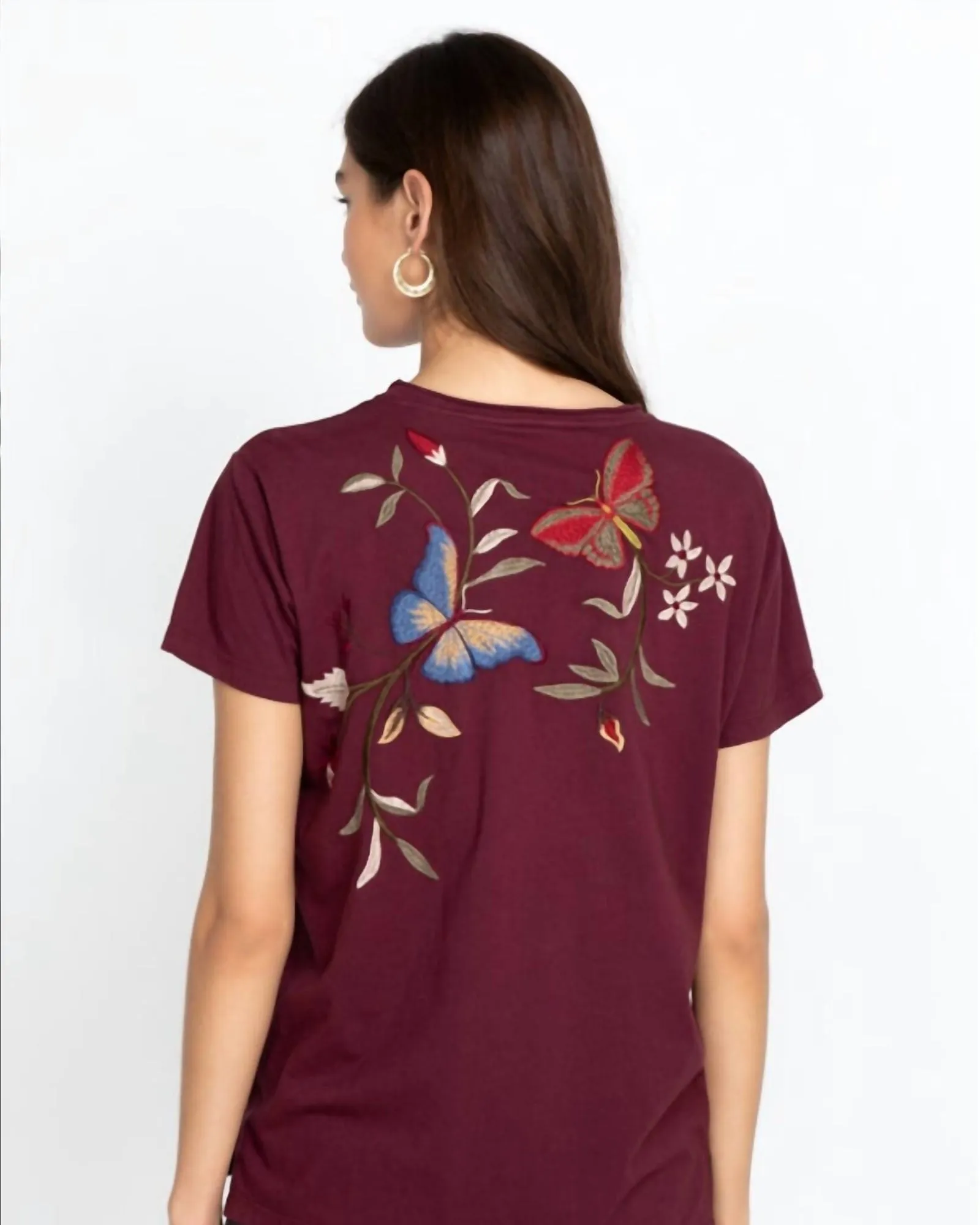Penelope Relaxed Crew Neck Tee in Ruby | Ruby