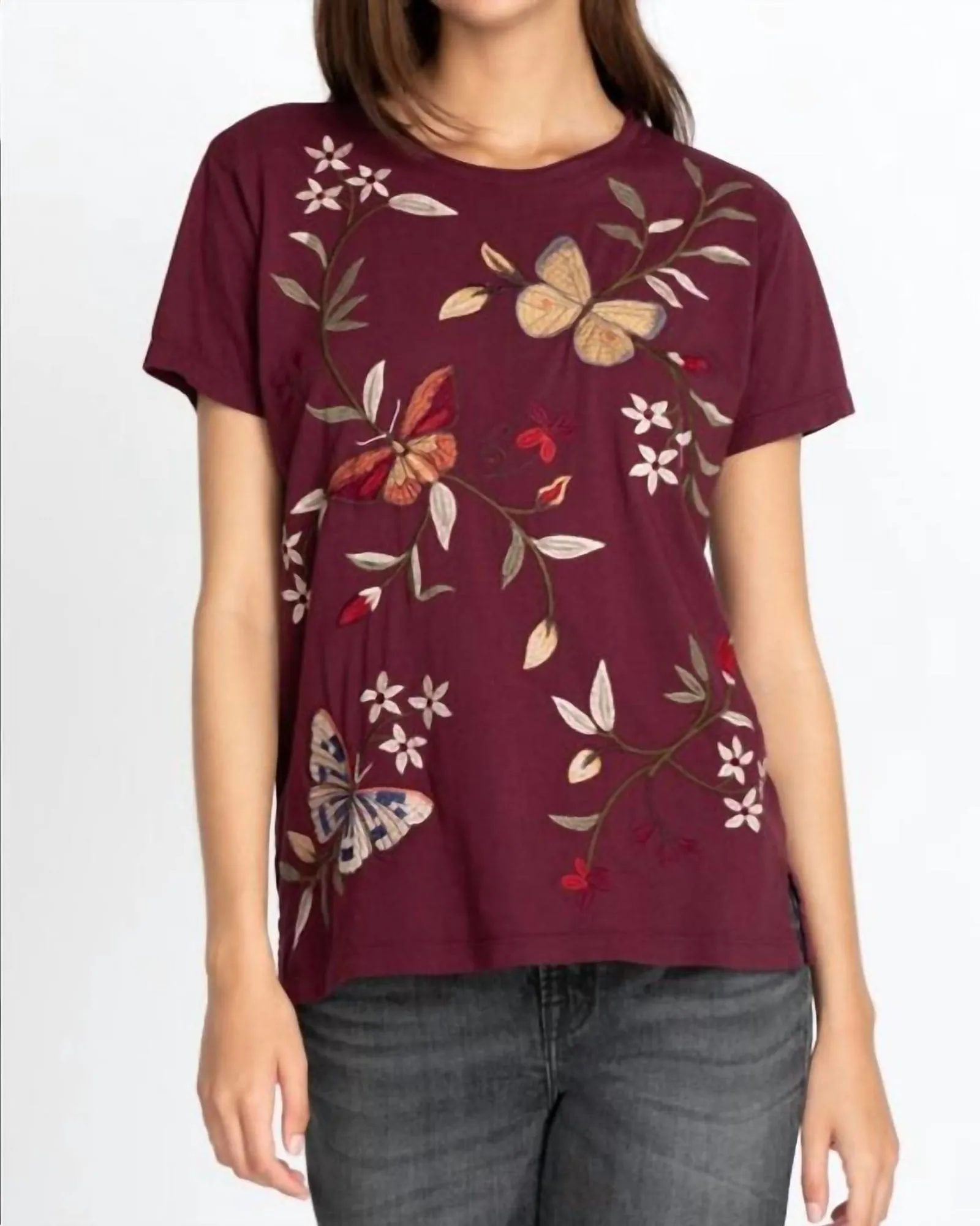Penelope Relaxed Crew Neck Tee in Ruby | Ruby