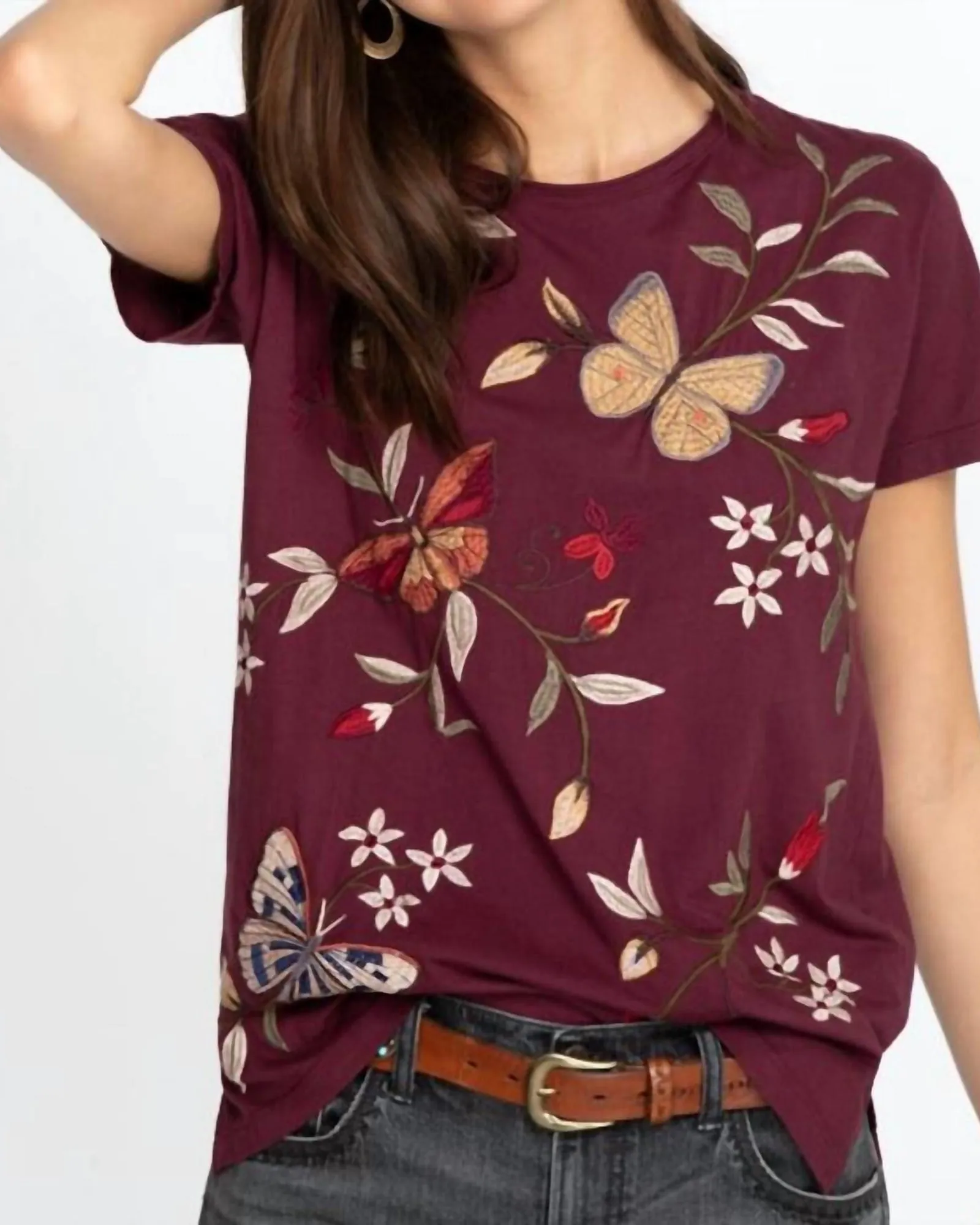 Penelope Relaxed Crew Neck Tee in Ruby | Ruby