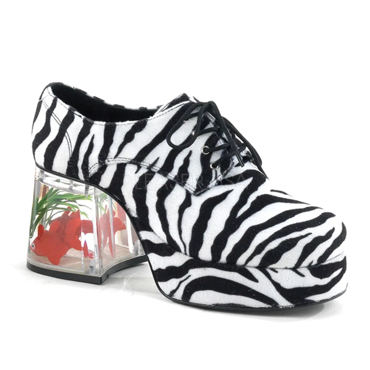 PIMP-02 Zebra Fur Fish Tank Platform Shoes