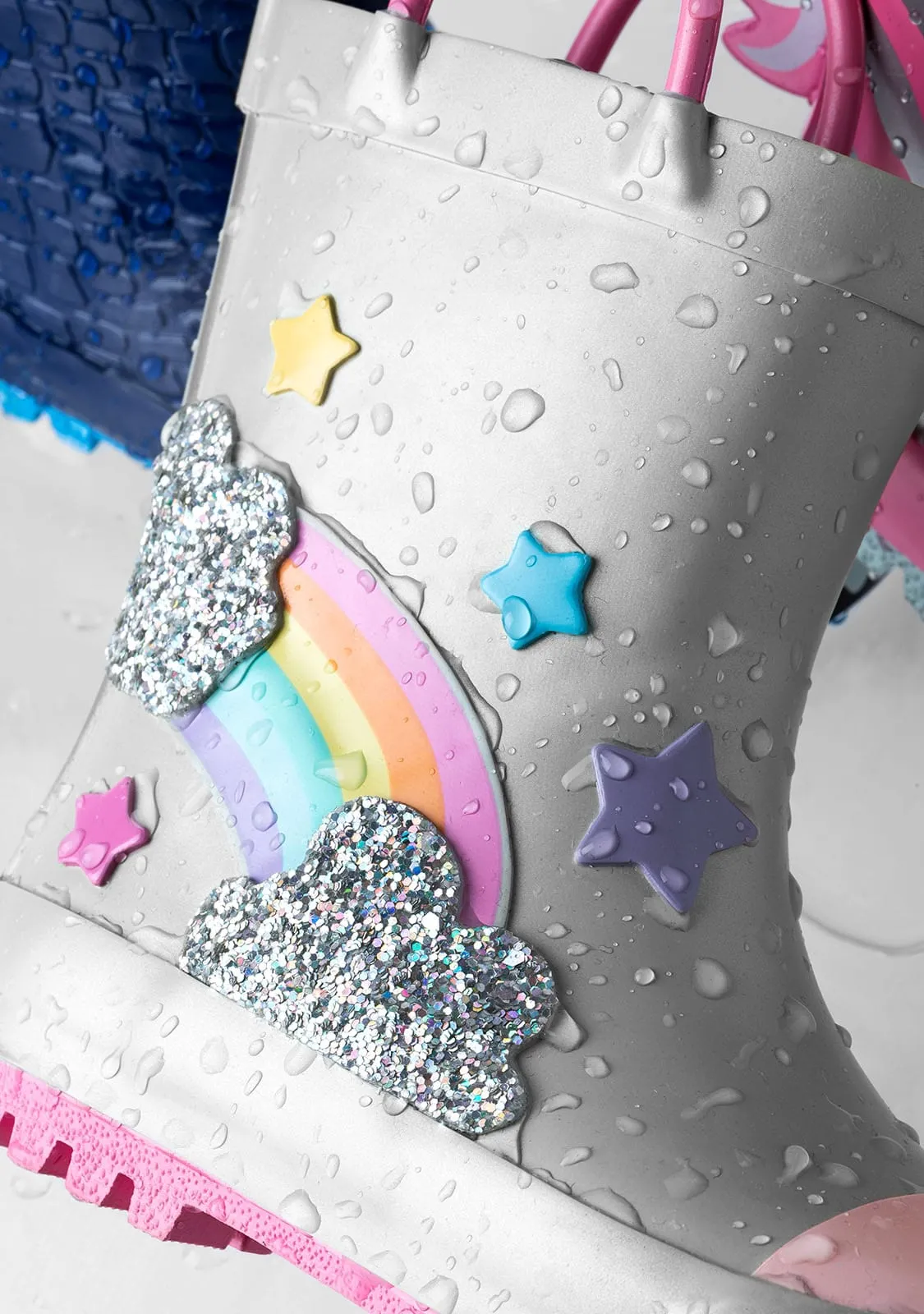 Rainbow Silver Grey Rain Boots Rubber