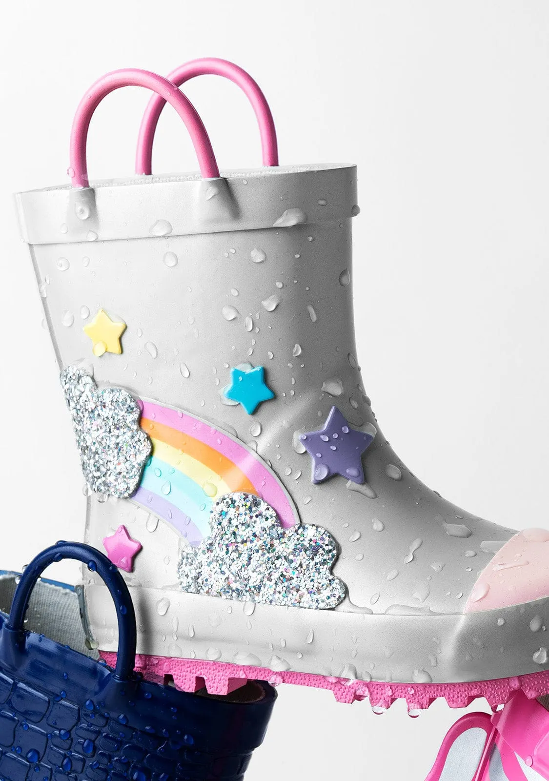 Rainbow Silver Grey Rain Boots Rubber