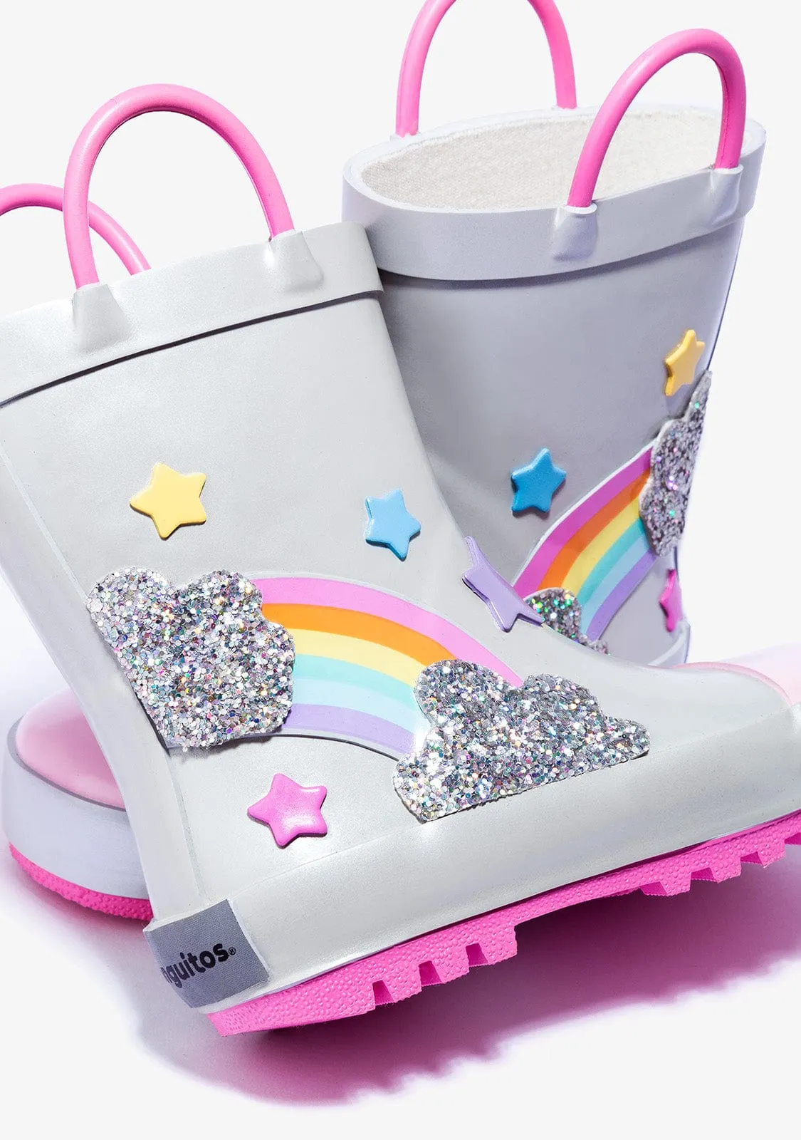 Rainbow Silver Grey Rain Boots Rubber