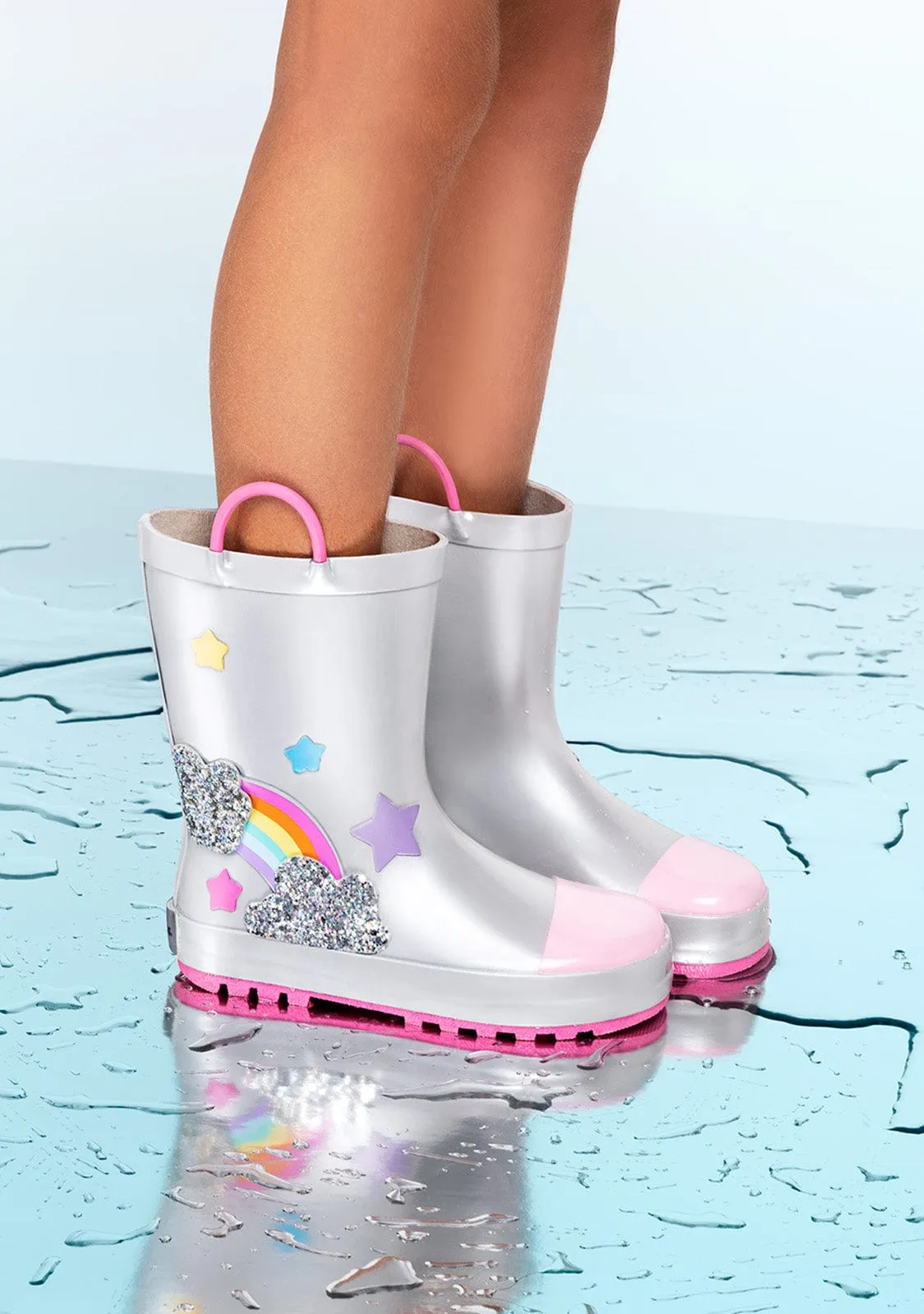 Rainbow Silver Grey Rain Boots Rubber