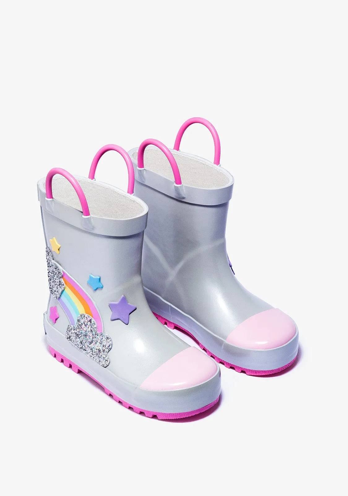 Rainbow Silver Grey Rain Boots Rubber