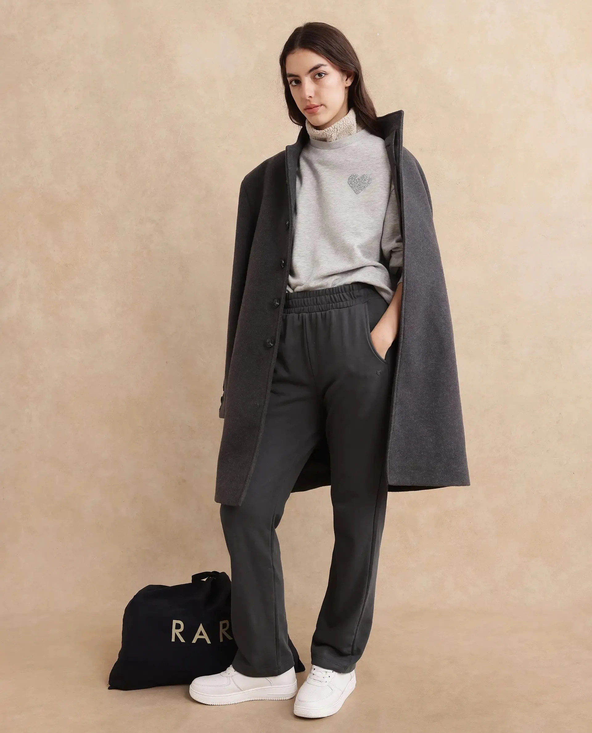 Rareism Women Trunky Dark Grey Plain Track Pant