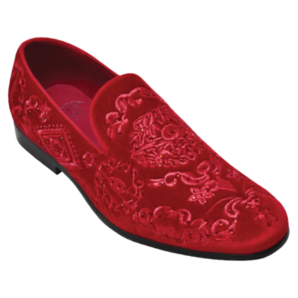 Red luxury shoes men's velvet shoes slip on loafer tuxedo dress shoes