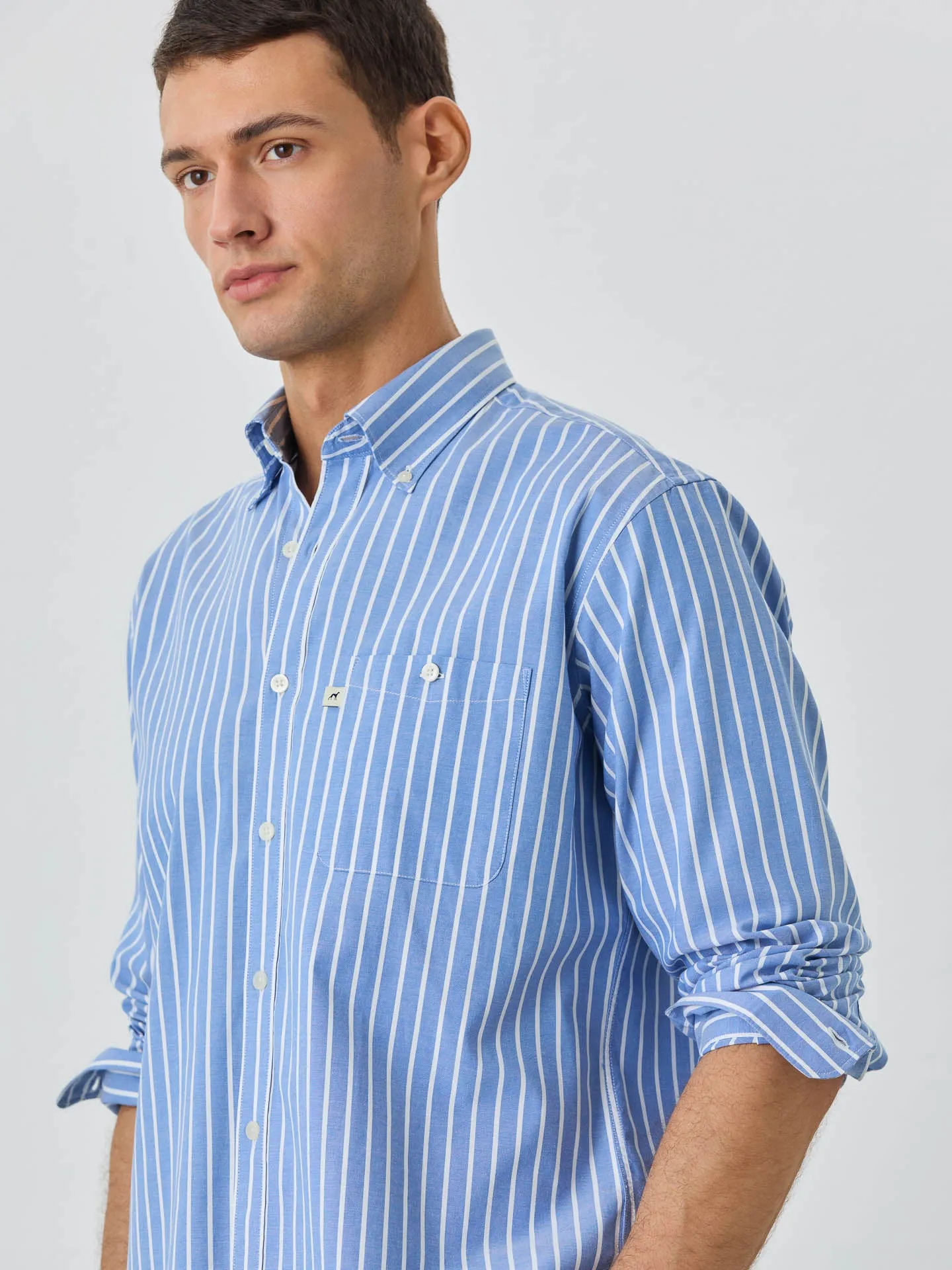 Regular Fit Shirt With Button Down Collar In BCI Cotton With Stripes