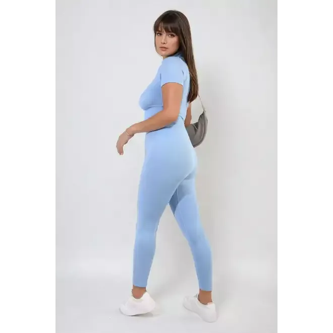Ribbed Half Zip Crop Top and High Waist Leggings Co-ord Set