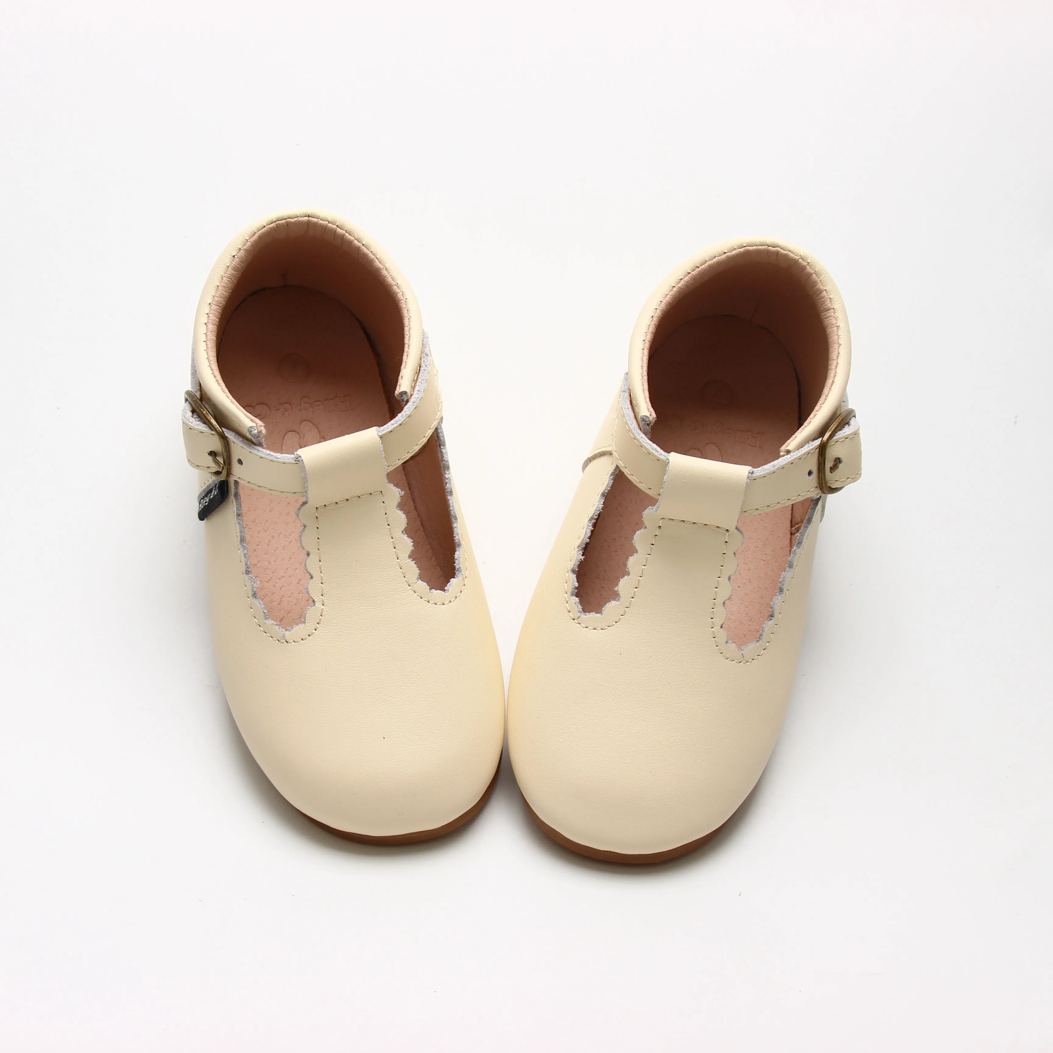 Riley T-Straps - Scalloped - Pale Yellow