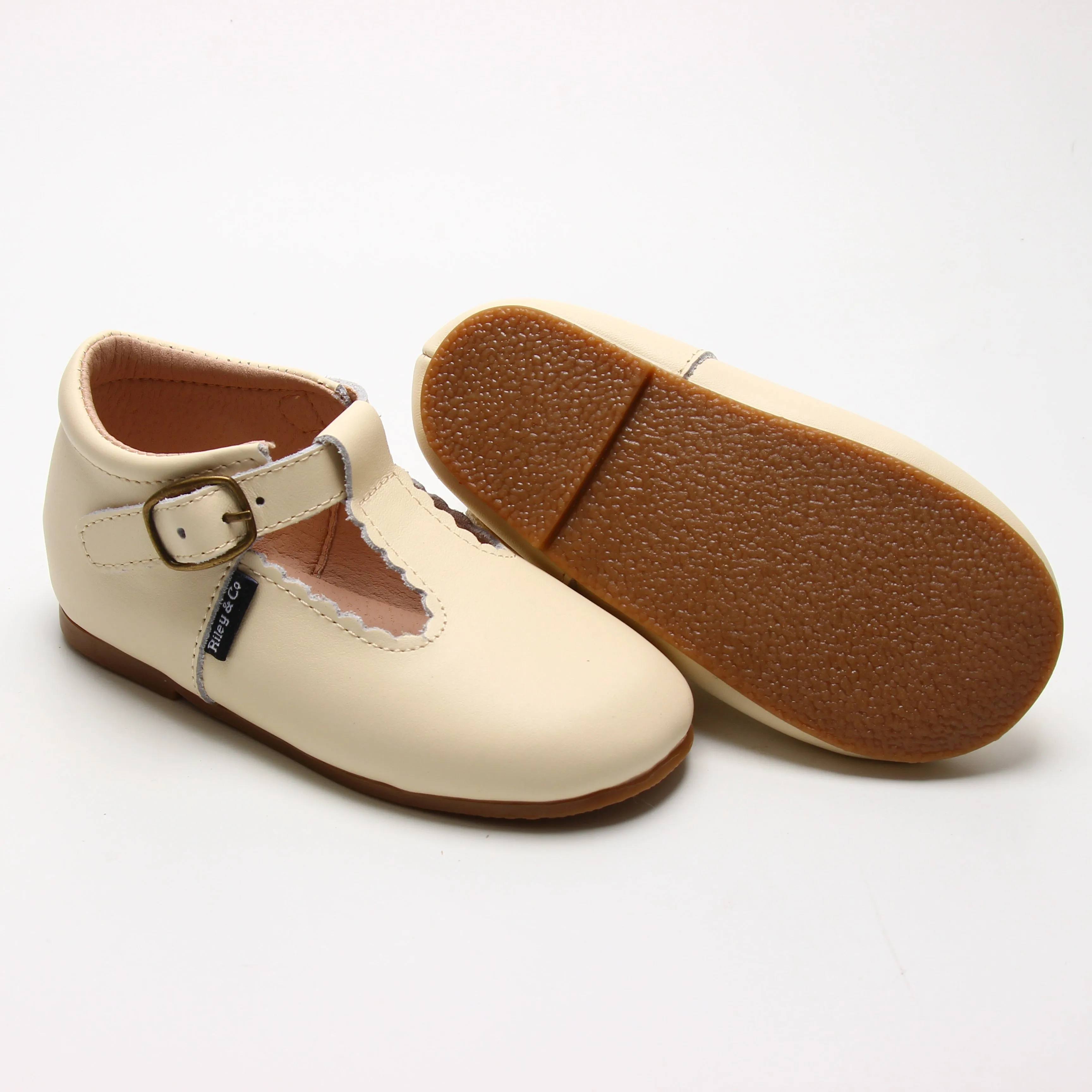 Riley T-Straps - Scalloped - Pale Yellow
