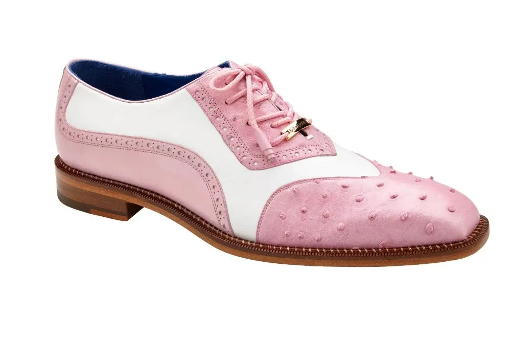 Rose Pink/White Belvedere Wingtip Lace-Up Men's Shoes Genuine Leather