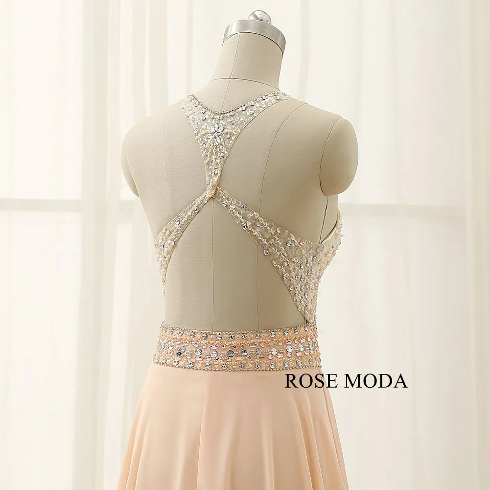 Rosemoda Beaded A Line Chiffon Long Evening Dress