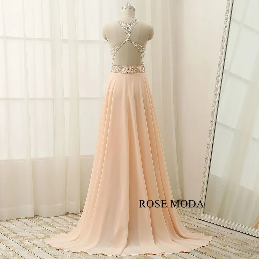 Rosemoda Beaded A Line Chiffon Long Evening Dress