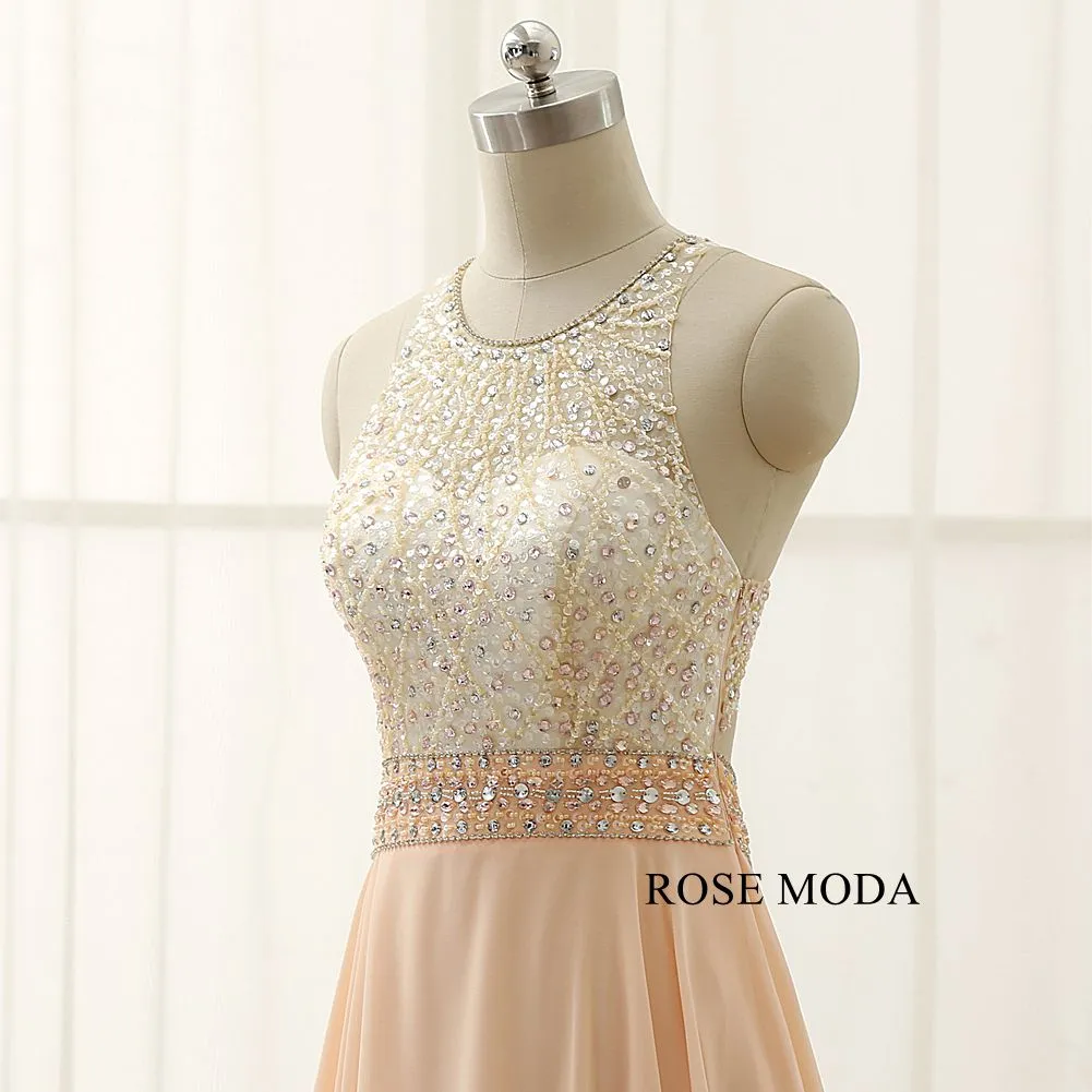 Rosemoda Beaded A Line Chiffon Long Evening Dress