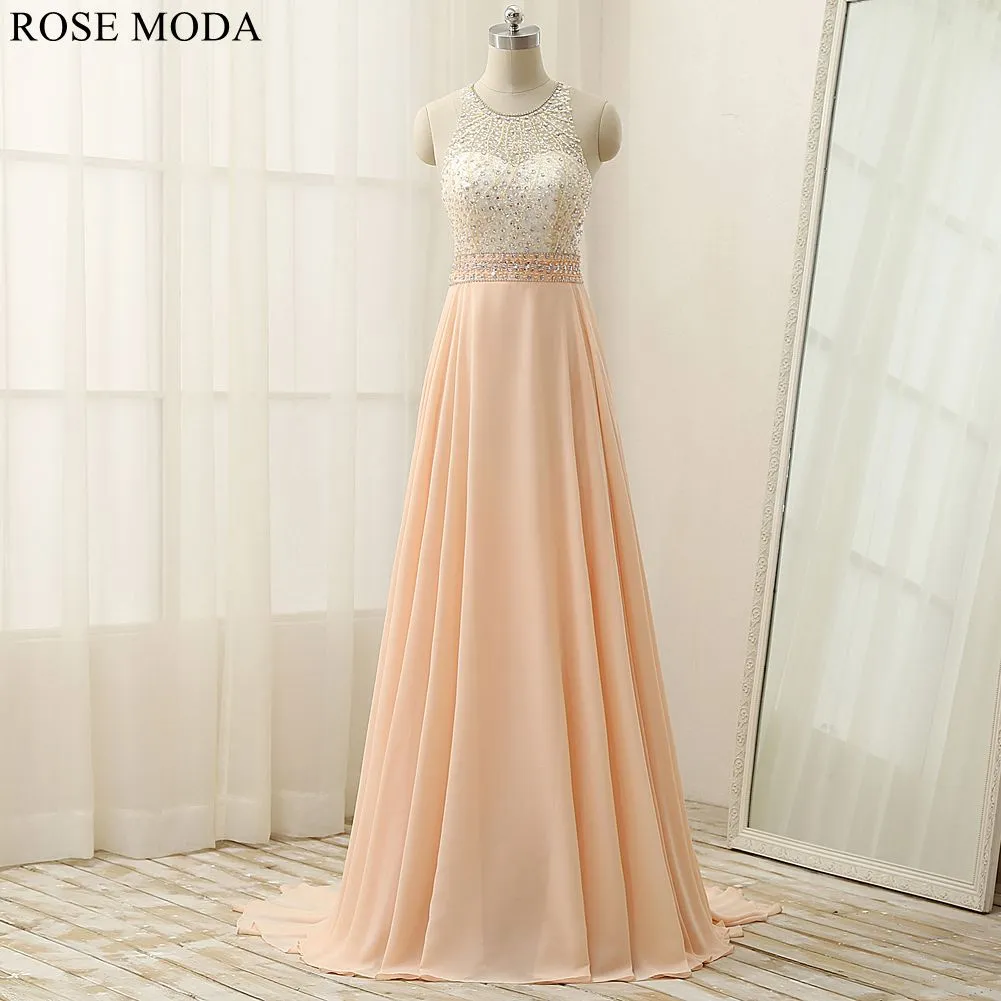 Rosemoda Beaded A Line Chiffon Long Evening Dress