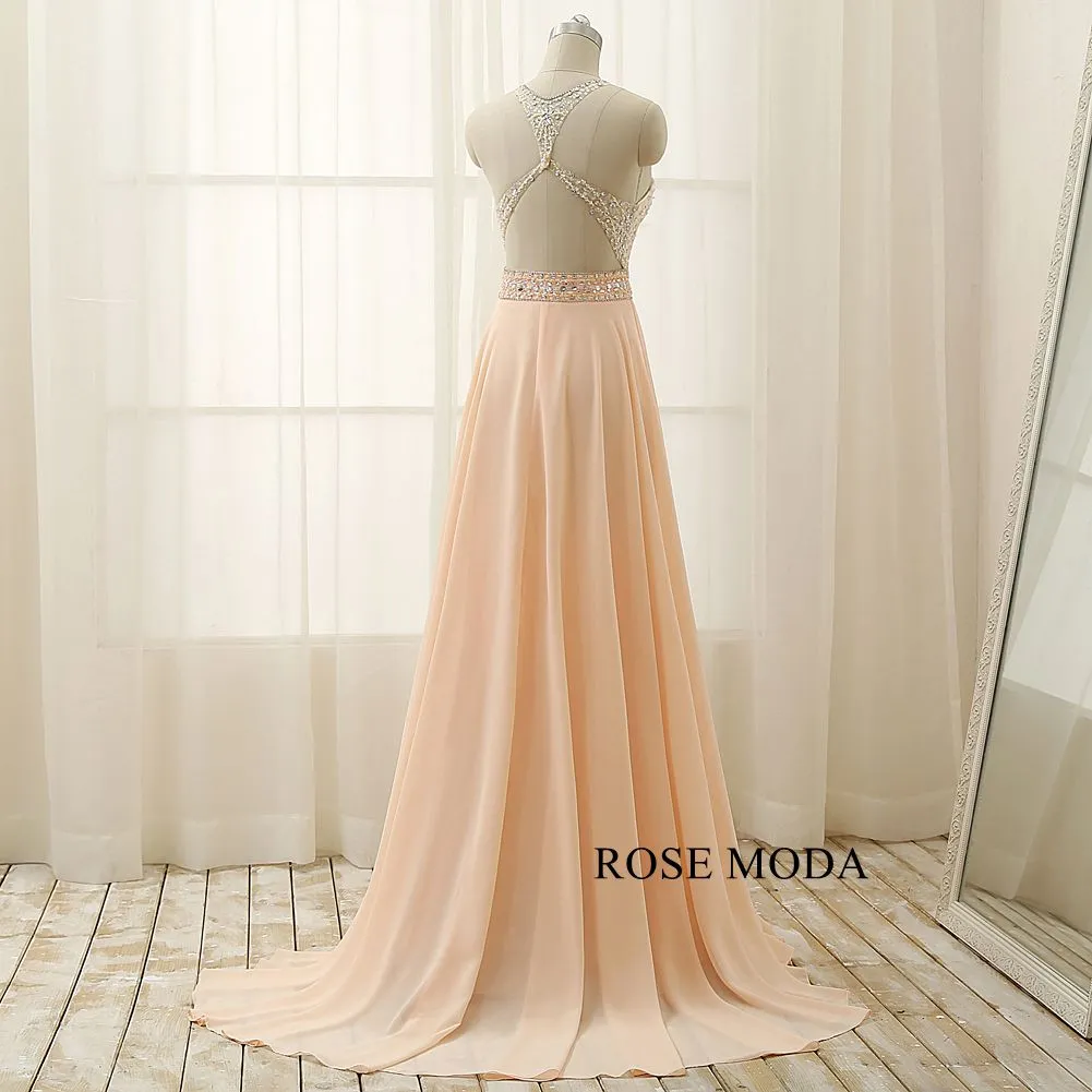 Rosemoda Beaded A Line Chiffon Long Evening Dress