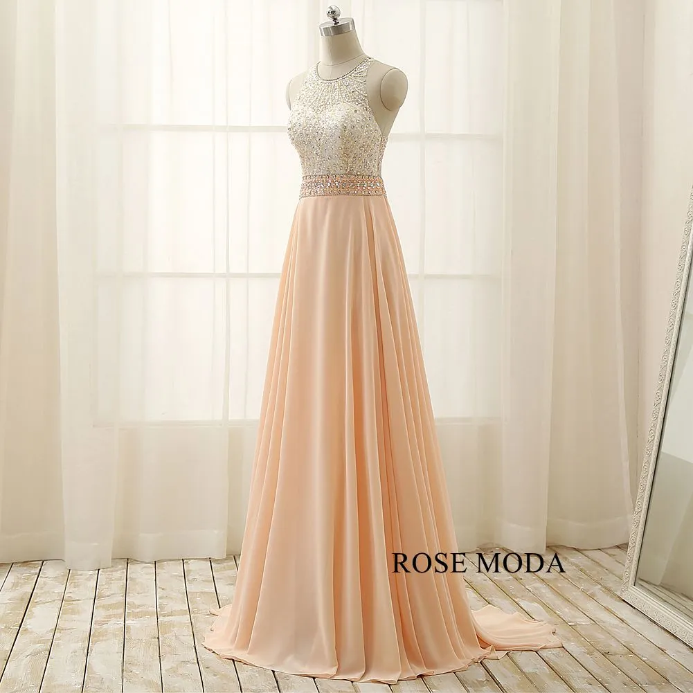 Rosemoda Beaded A Line Chiffon Long Evening Dress