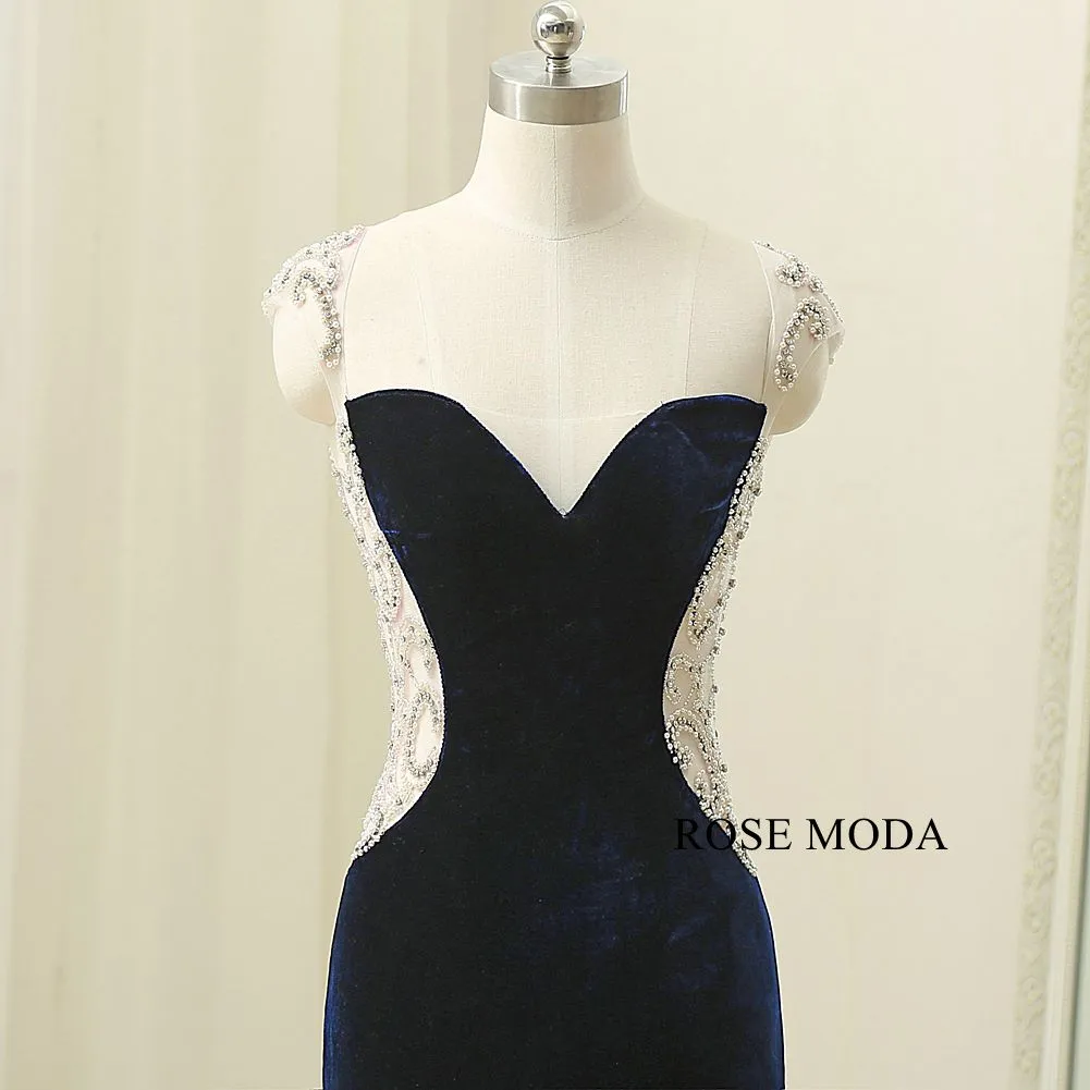 Rosemoda Delicate Beaded Illusion Velvet Women Long Prom Dress