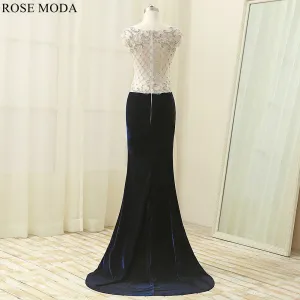 Rosemoda Delicate Beaded Illusion Velvet Women Long Prom Dress