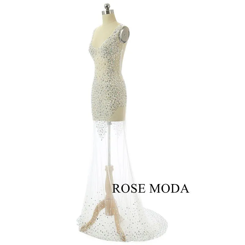Rosemoda Heavy Beaded Long Illusion Prom Dresses