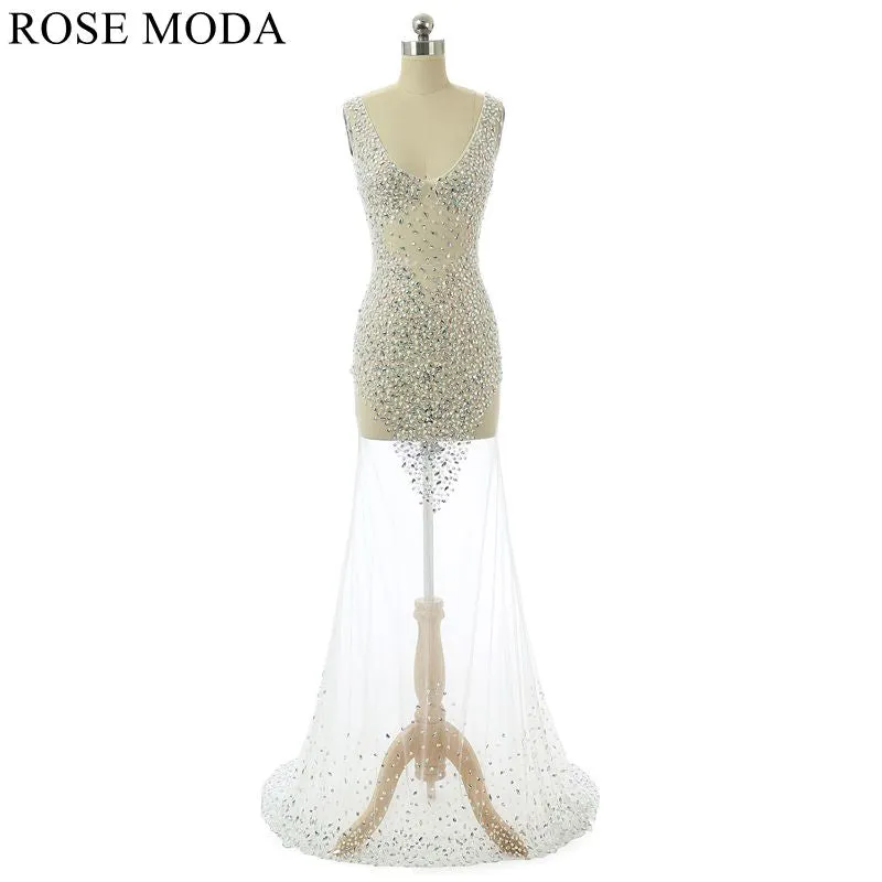 Rosemoda Heavy Beaded Long Illusion Prom Dresses