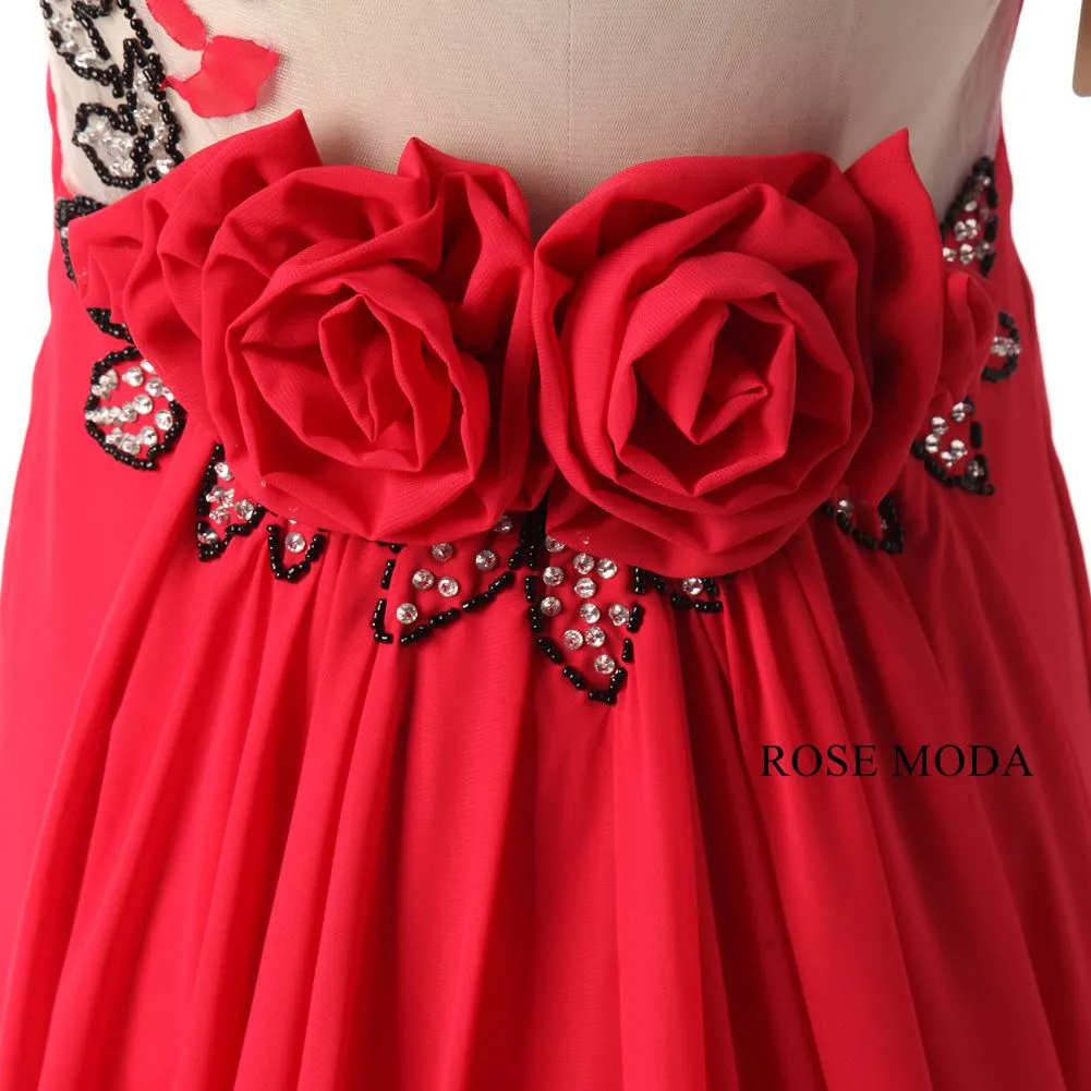 Rosemoda Long Red Chiffon Women Formal Sheath Prom Dress