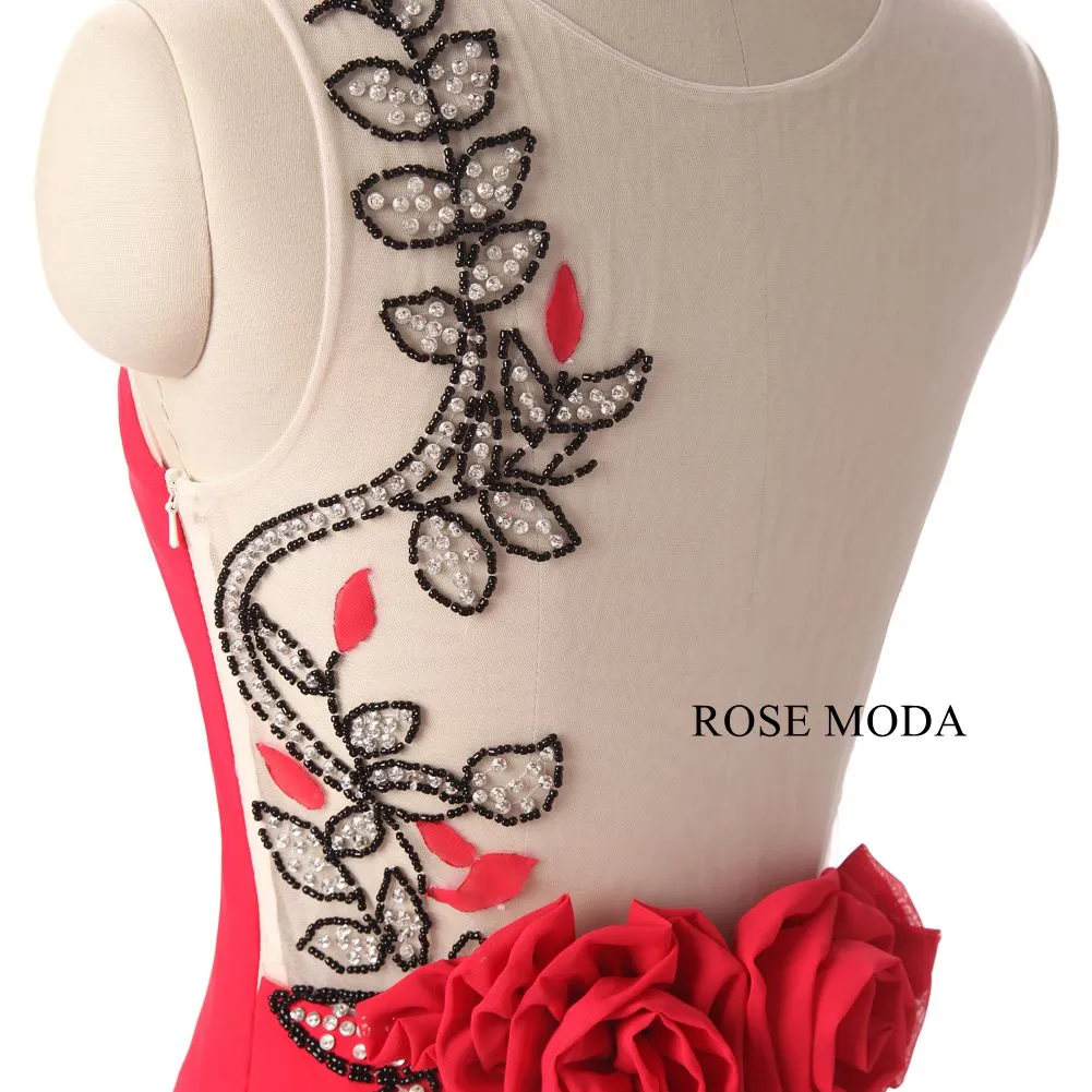 Rosemoda Long Red Chiffon Women Formal Sheath Prom Dress
