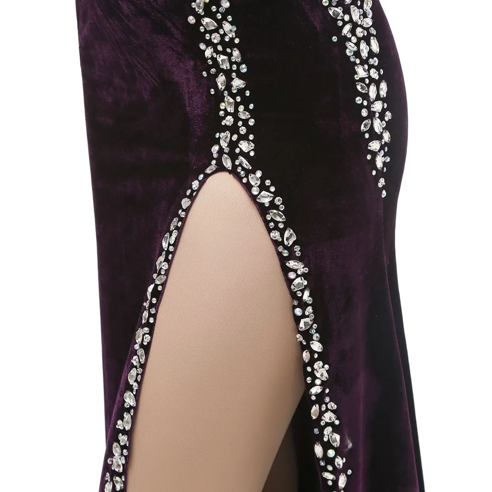 Rosemoda Sheath One Shoulder Velvet Evening Dress With Slit