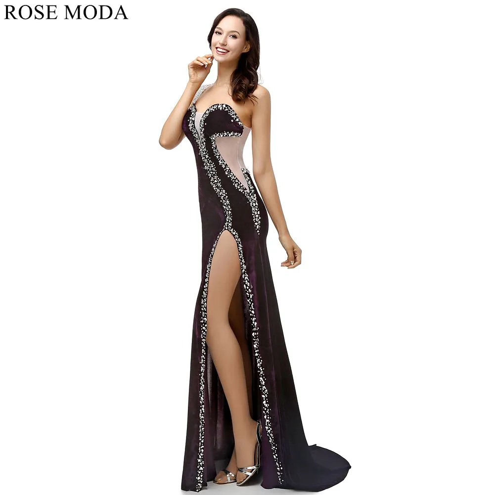 Rosemoda Sheath One Shoulder Velvet Evening Dress With Slit