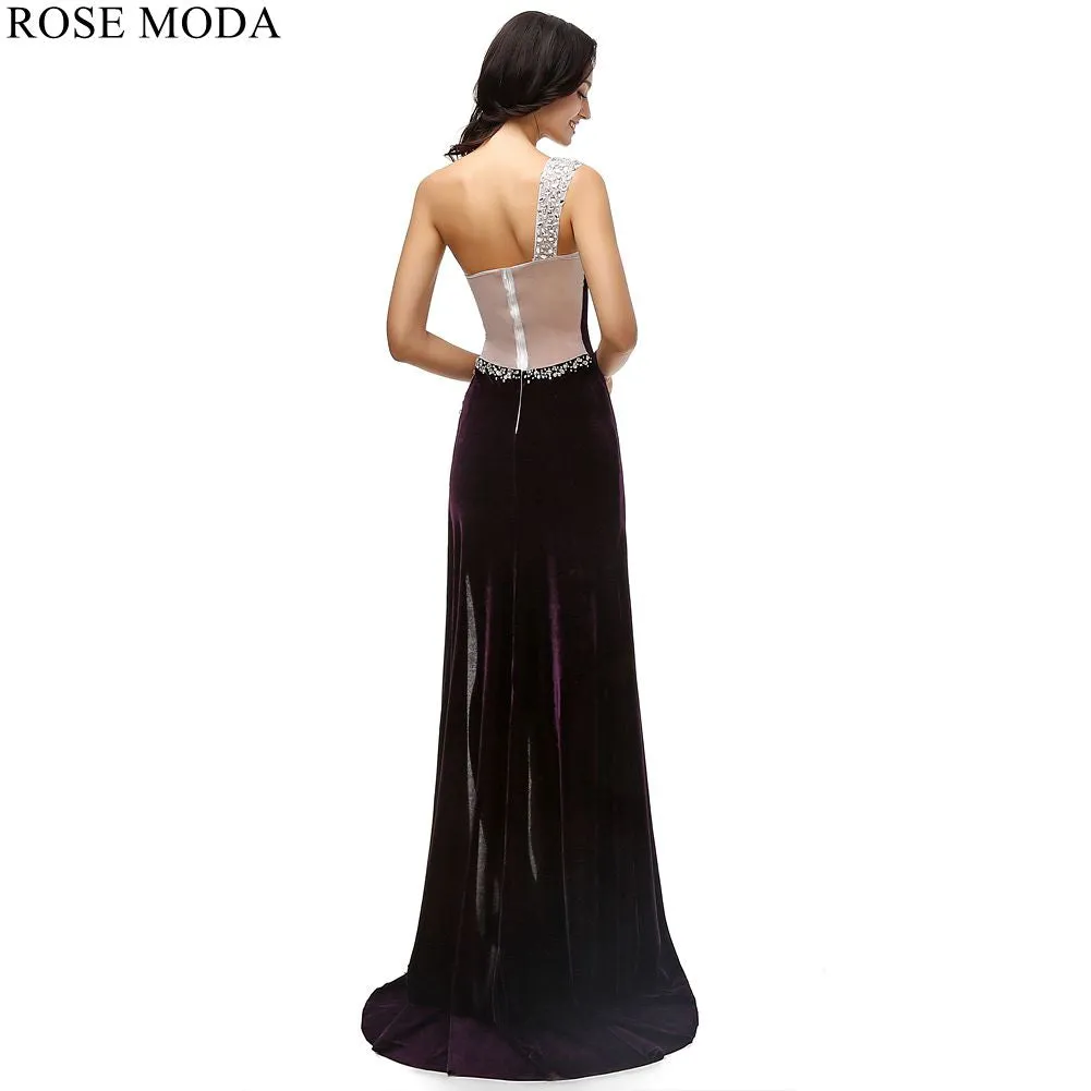 Rosemoda Sheath One Shoulder Velvet Evening Dress With Slit