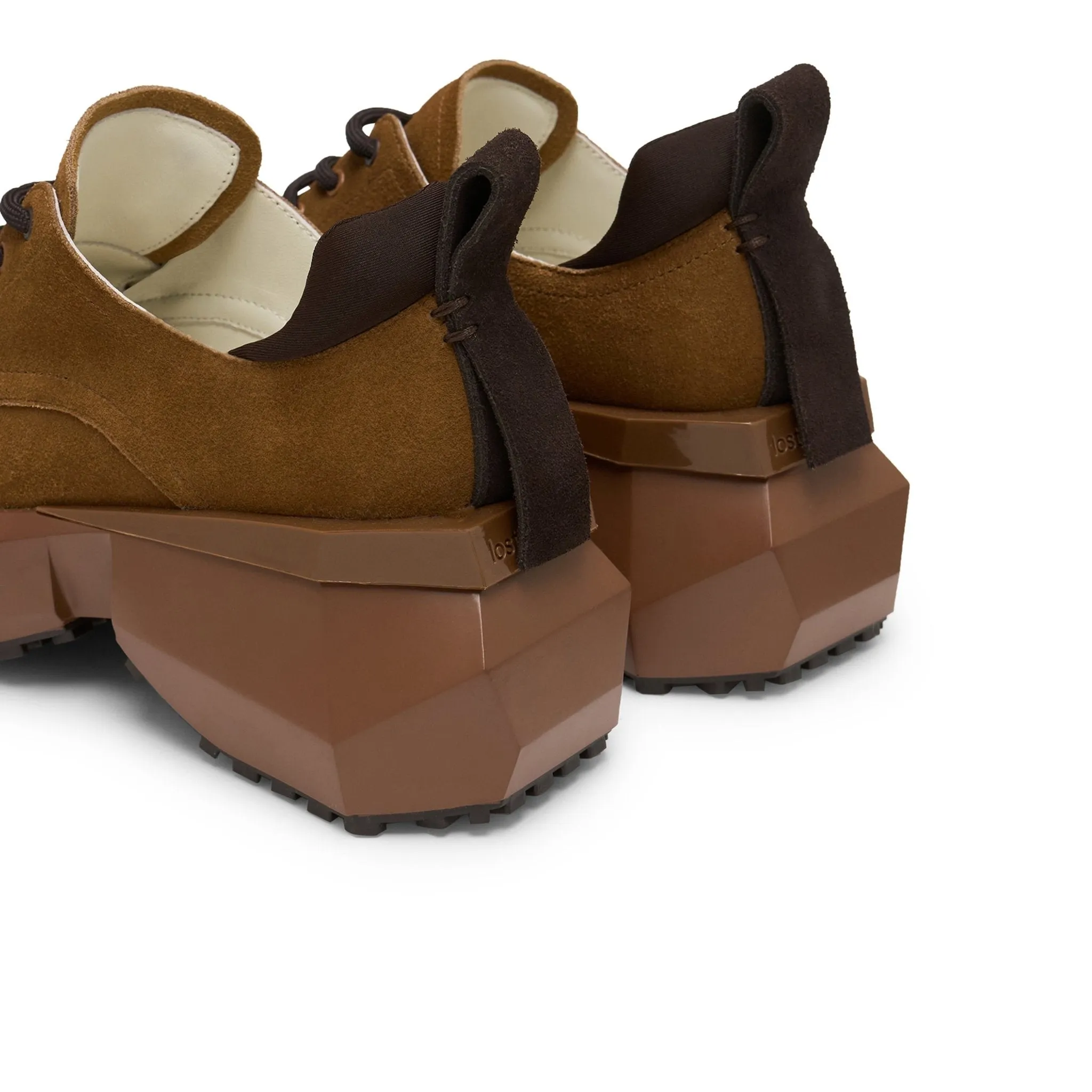 Round Head Strap Cut Thick Sole Derby Shoe In Brown