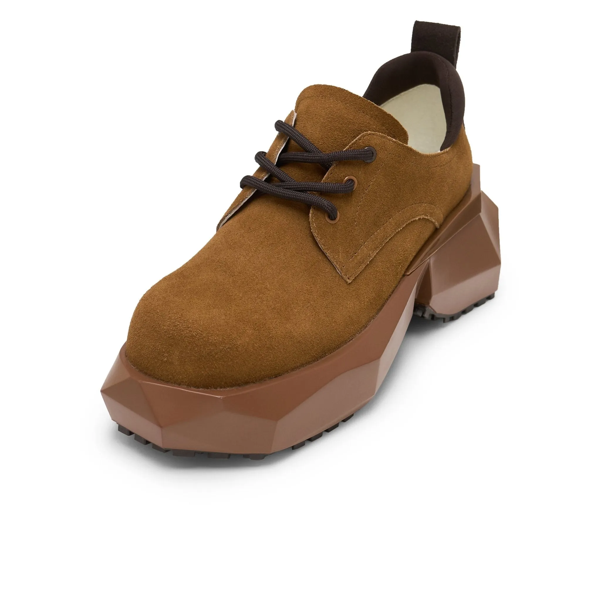 Round Head Strap Cut Thick Sole Derby Shoe In Brown