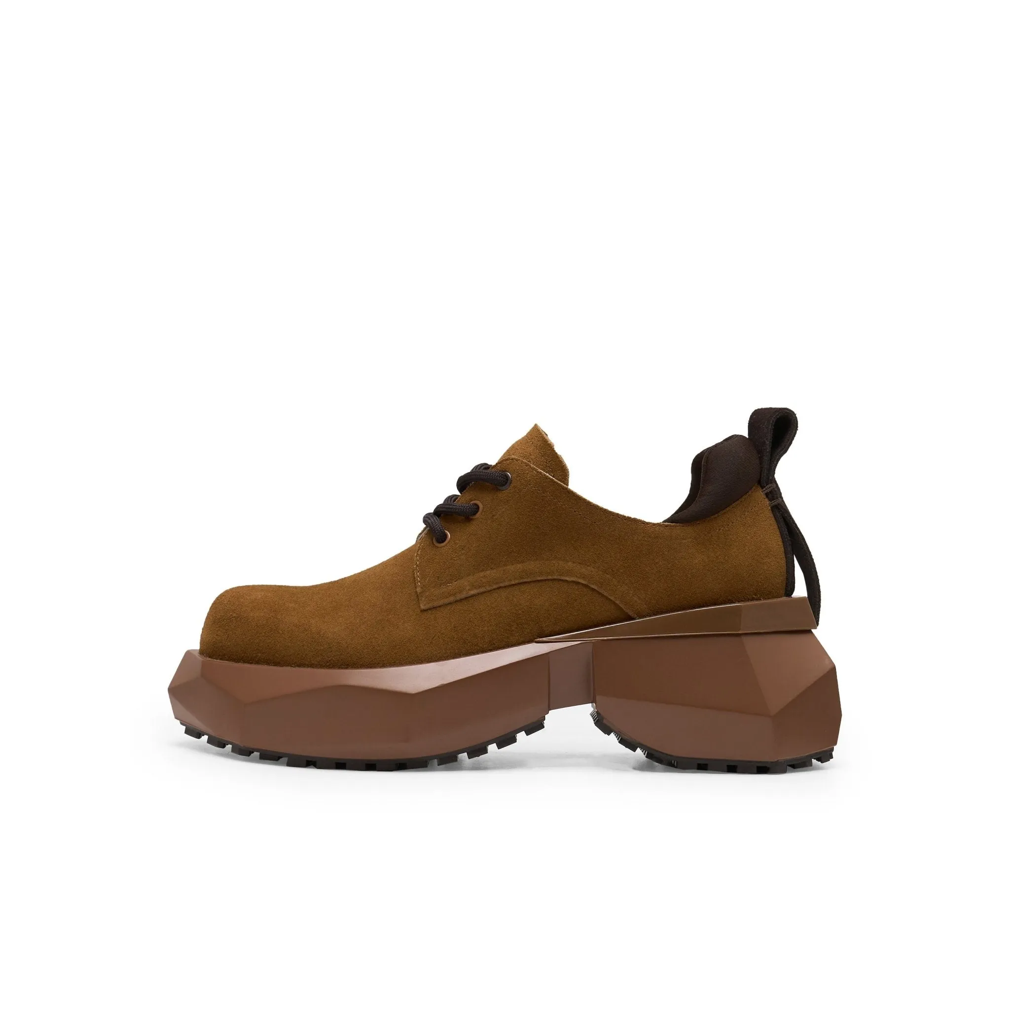 Round Head Strap Cut Thick Sole Derby Shoe In Brown