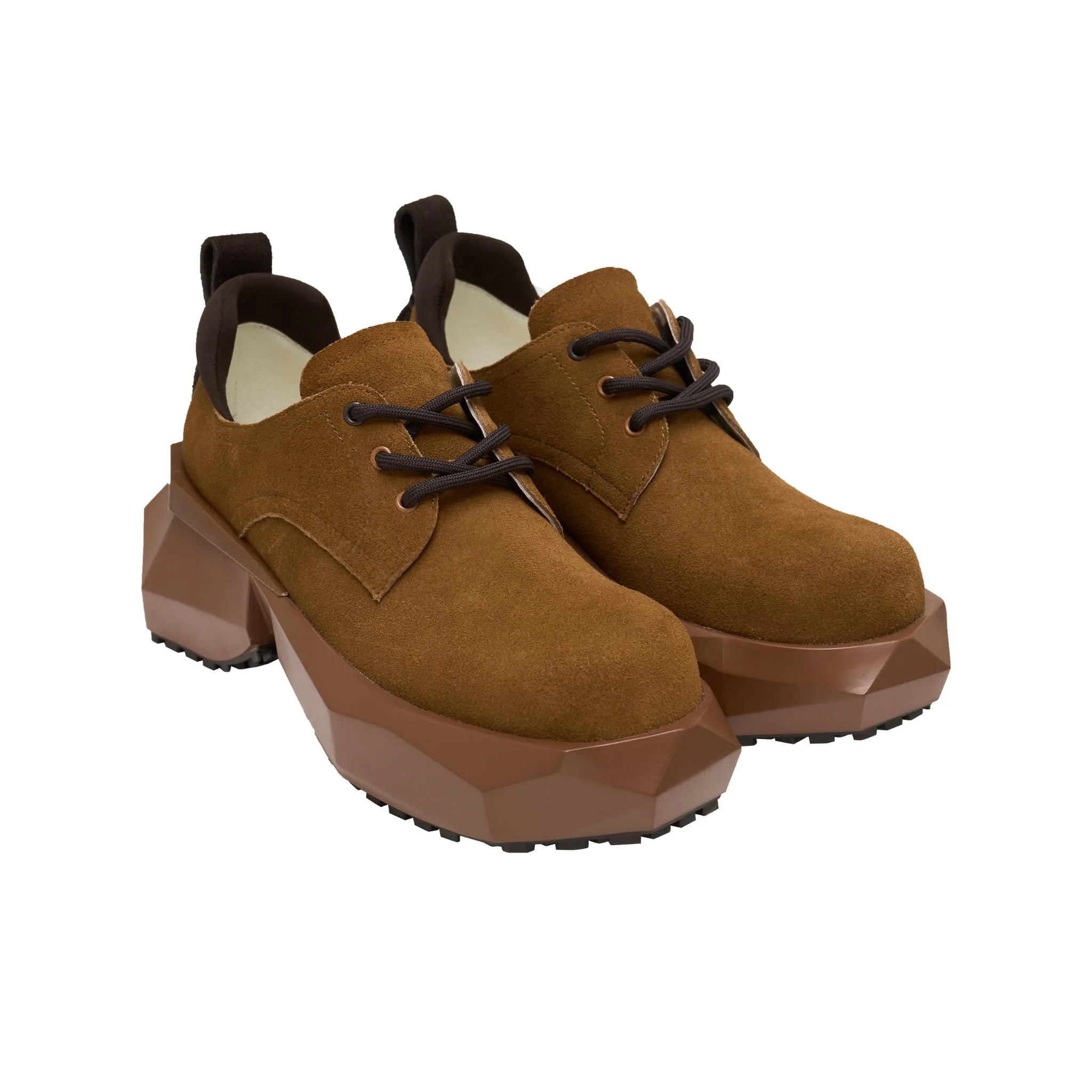 Round Head Strap Cut Thick Sole Derby Shoe In Brown
