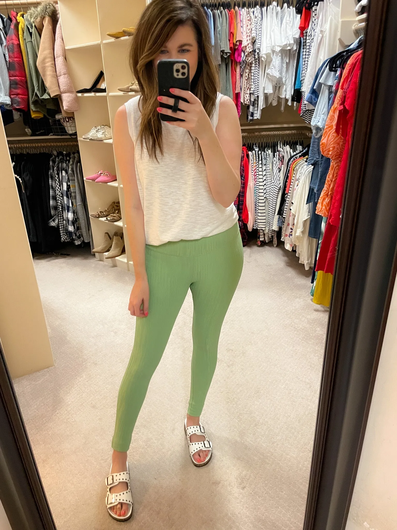 SALE! Mono B Tactel Textured Lines Leggings in Fair Green