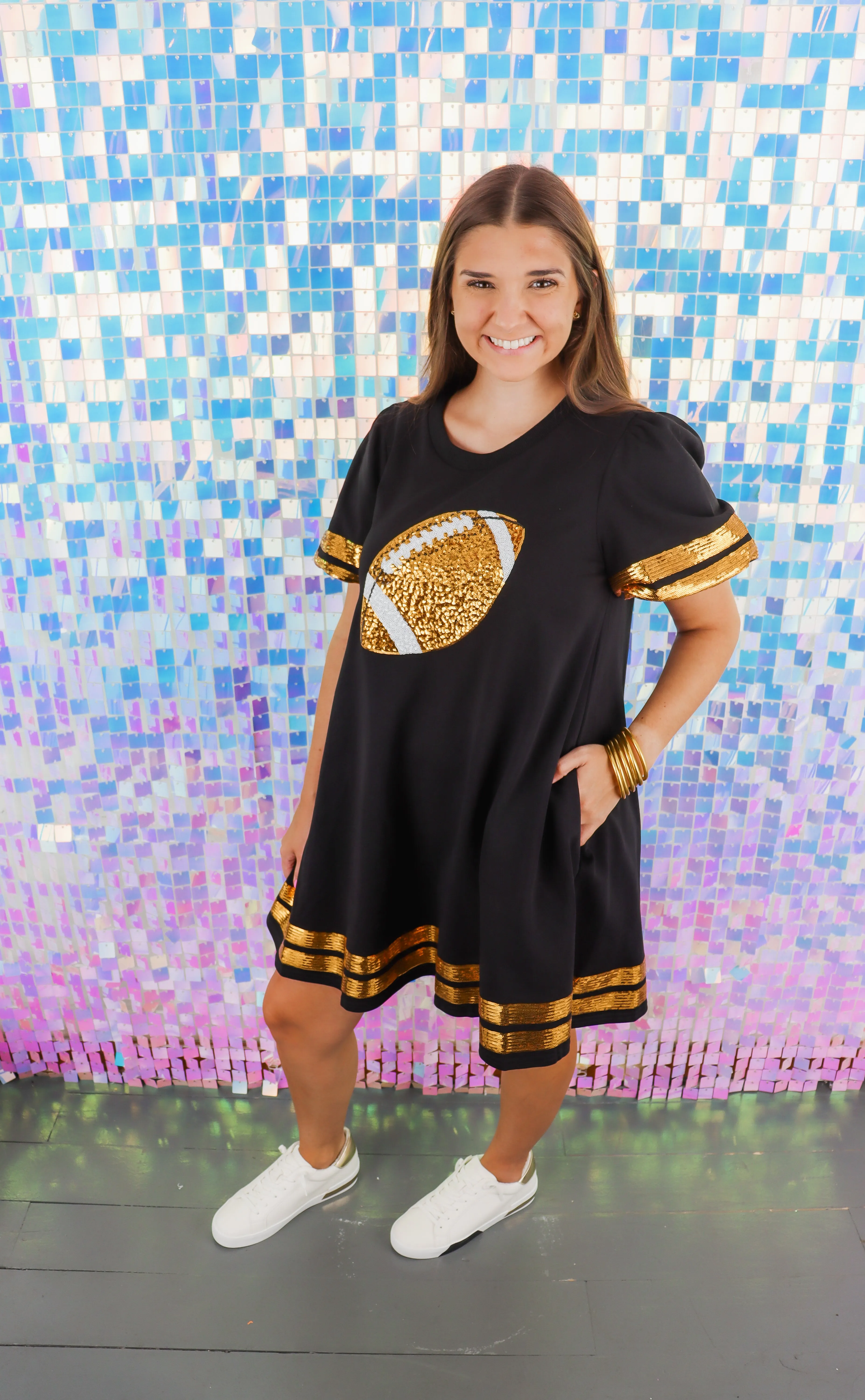 Sequins Football Short Puff Sleeve Mini Dress