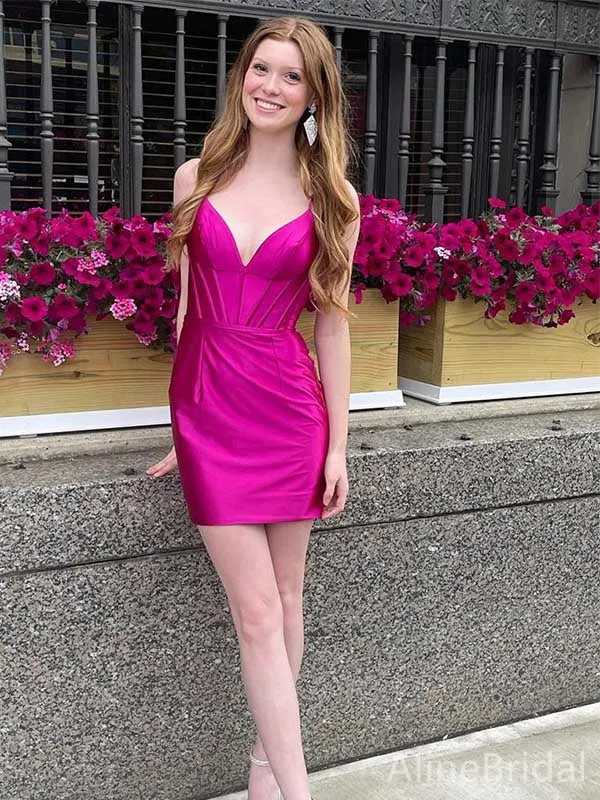 Sexy V-neck Spaghetti Strap A-line Short Mini Homecoming Dress, HD32661