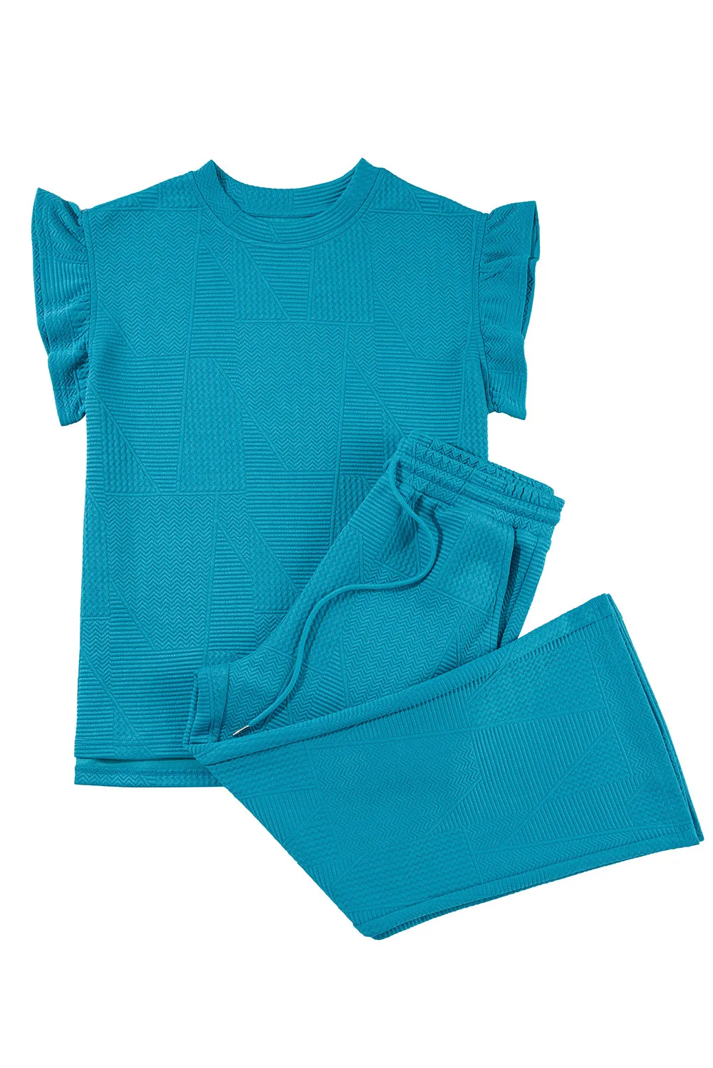 Skobeloff Textured Ruffle Top and Drawstring Pants Set