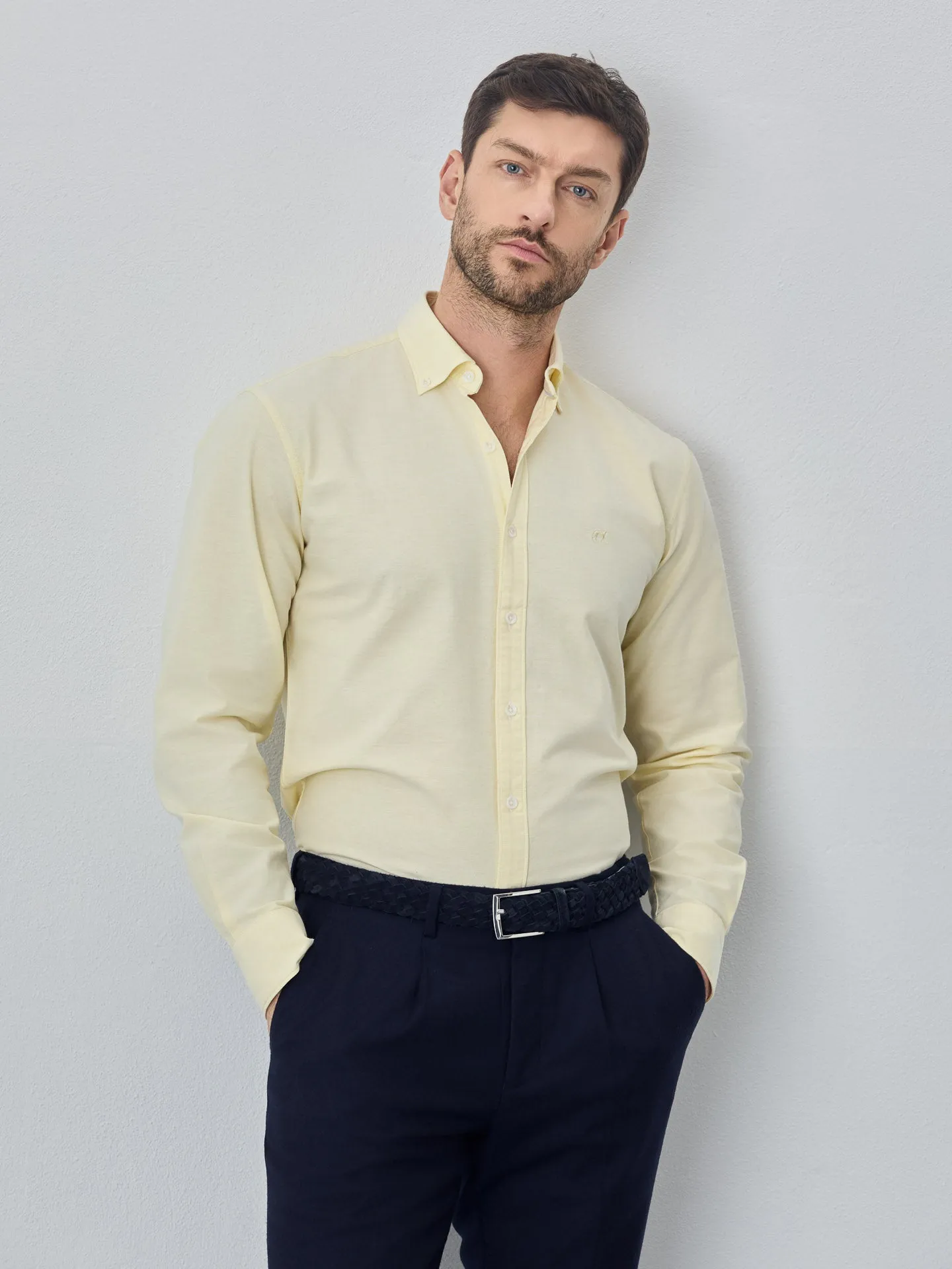 Slim fit 100I cotton plain oxford shirt