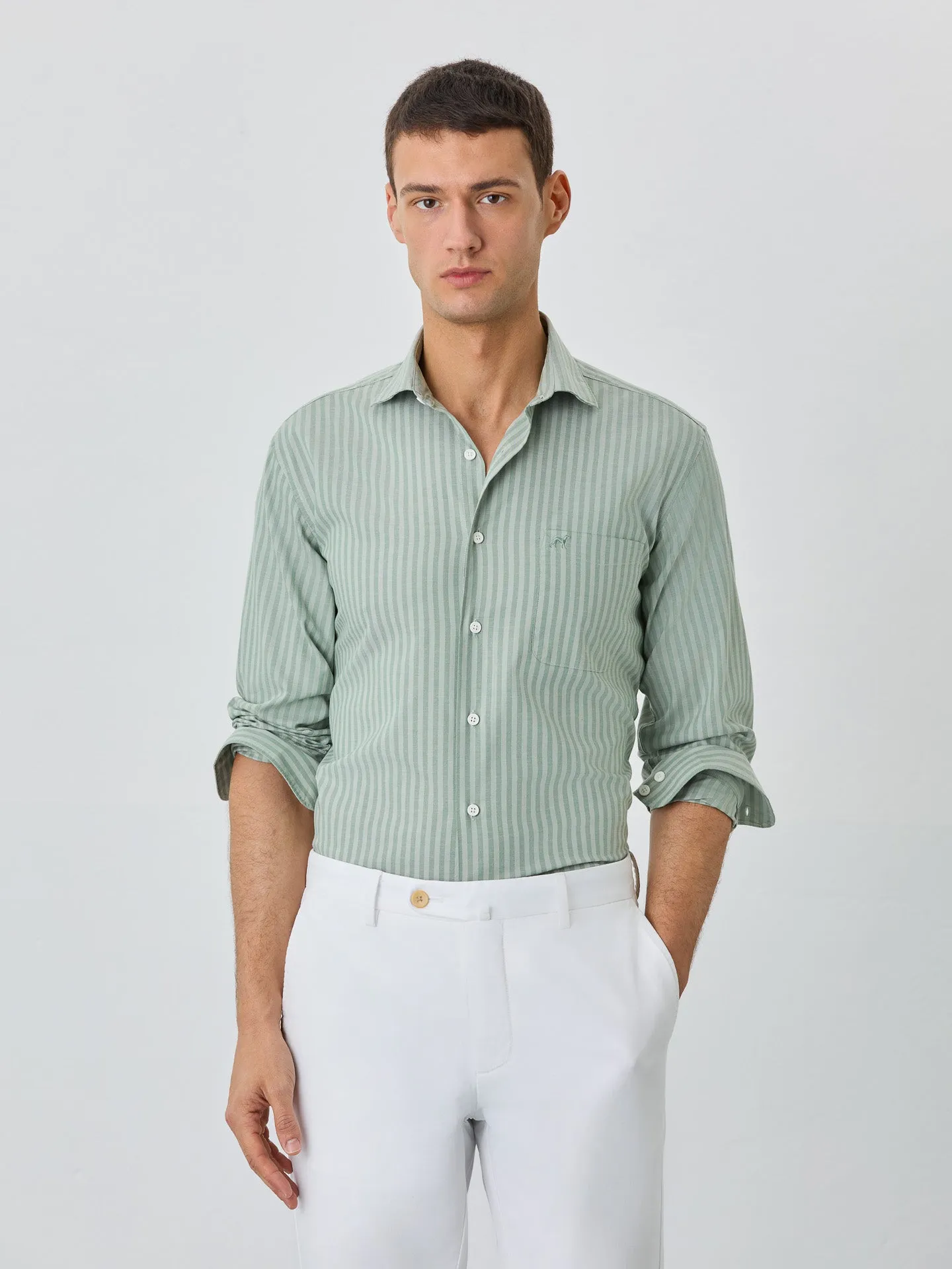 Slim Fit Shirt With Chest Pocket in BCI Cotton With Stripes