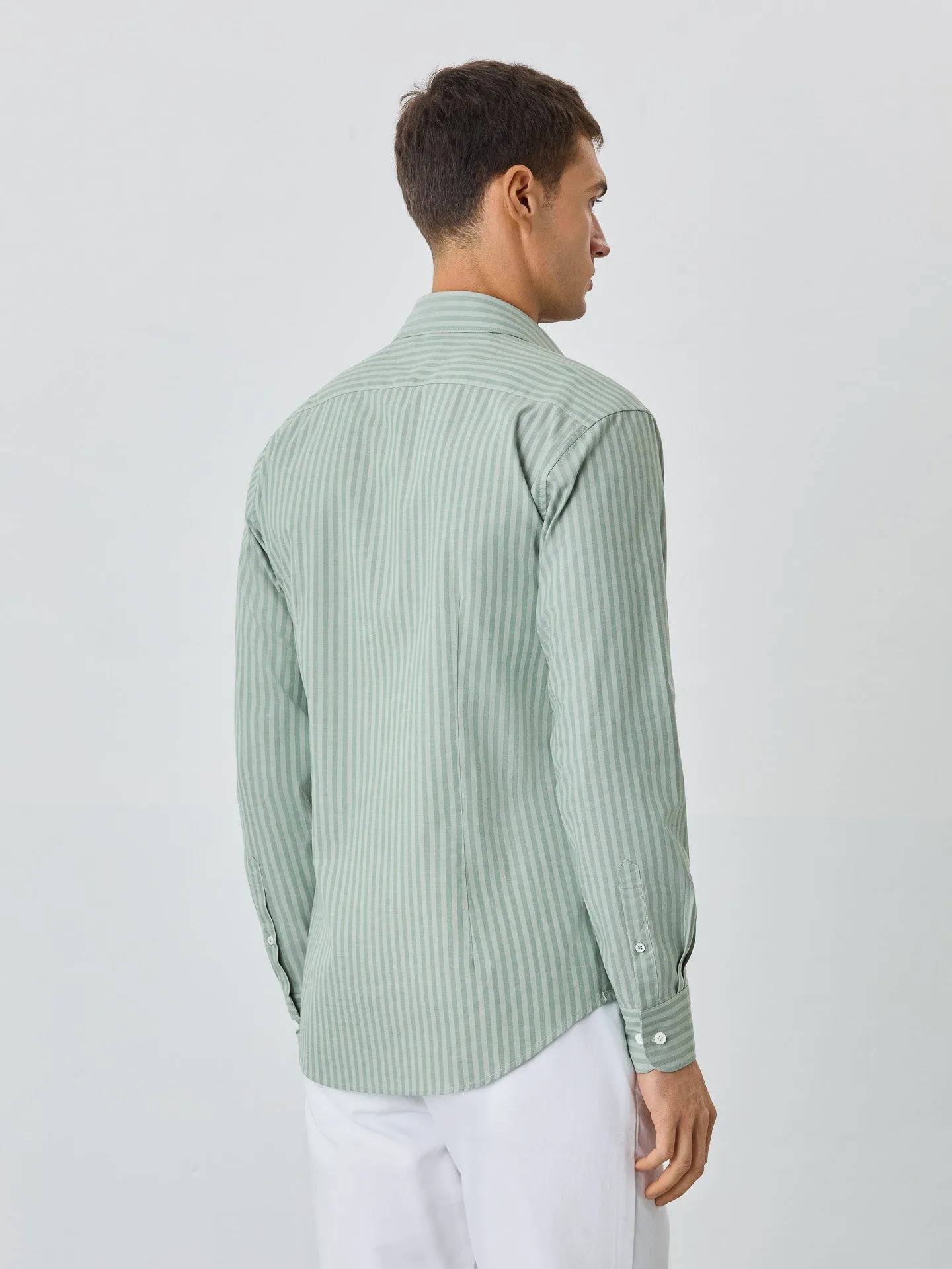 Slim Fit Shirt With Chest Pocket in BCI Cotton With Stripes