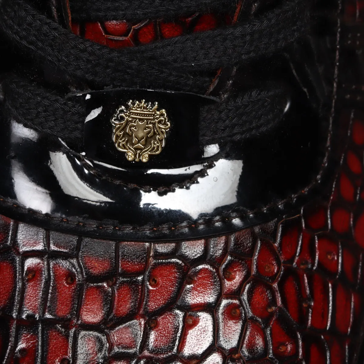 Smokey Cognac Deep Cut Croco Leather with Patent Leather Detailing Mid Top Sneakers by Brune & Bareskin