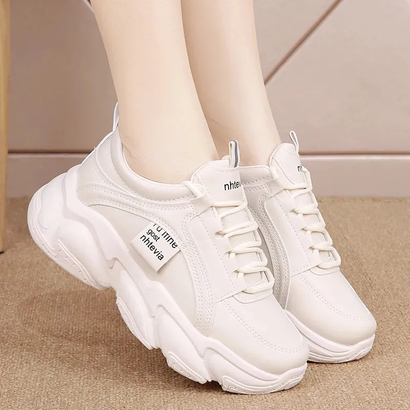 Sohiwoo  white thick black bottom shoes female age season thick bottom torre shoes fashion PU leather ms platform sneakers